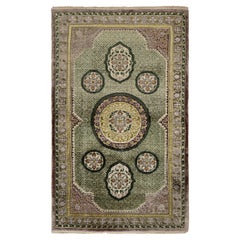Antique Chinese Art Deco Rug in Green with Floral Medallions, from Rug & Kilim