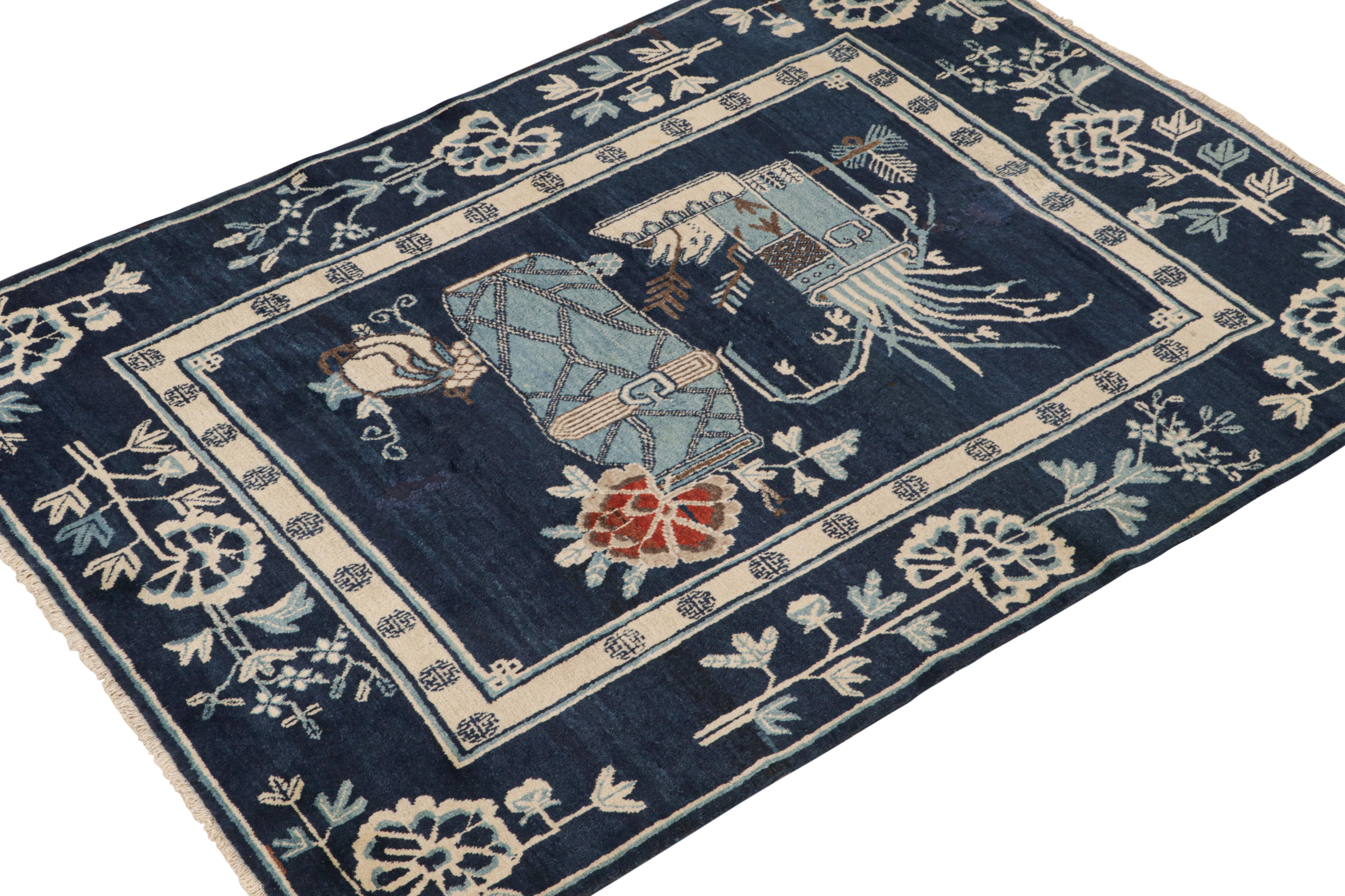 This antique 5 x 7 Chinese Art Deco rug is a rare addition to rug & Kilim’s classic curations. Hand-knotted in wool, it originates circa 1920-1930. 

On the Design: 

Connoisseurs will admire what an unusual design this piece enjoys—particularly