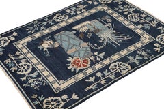 Antique Chinese Art Deco Rug in Navy Blue with Pictorial, from Rug & Kilim