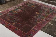 Antique Chinese Art Deco Rug in Purple Colorful Floral Pattern - Rug & Kilim