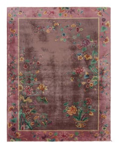 Antique Chinese Art Deco Rug in Purple Colorful Floral Pattern - Rug & Kilim