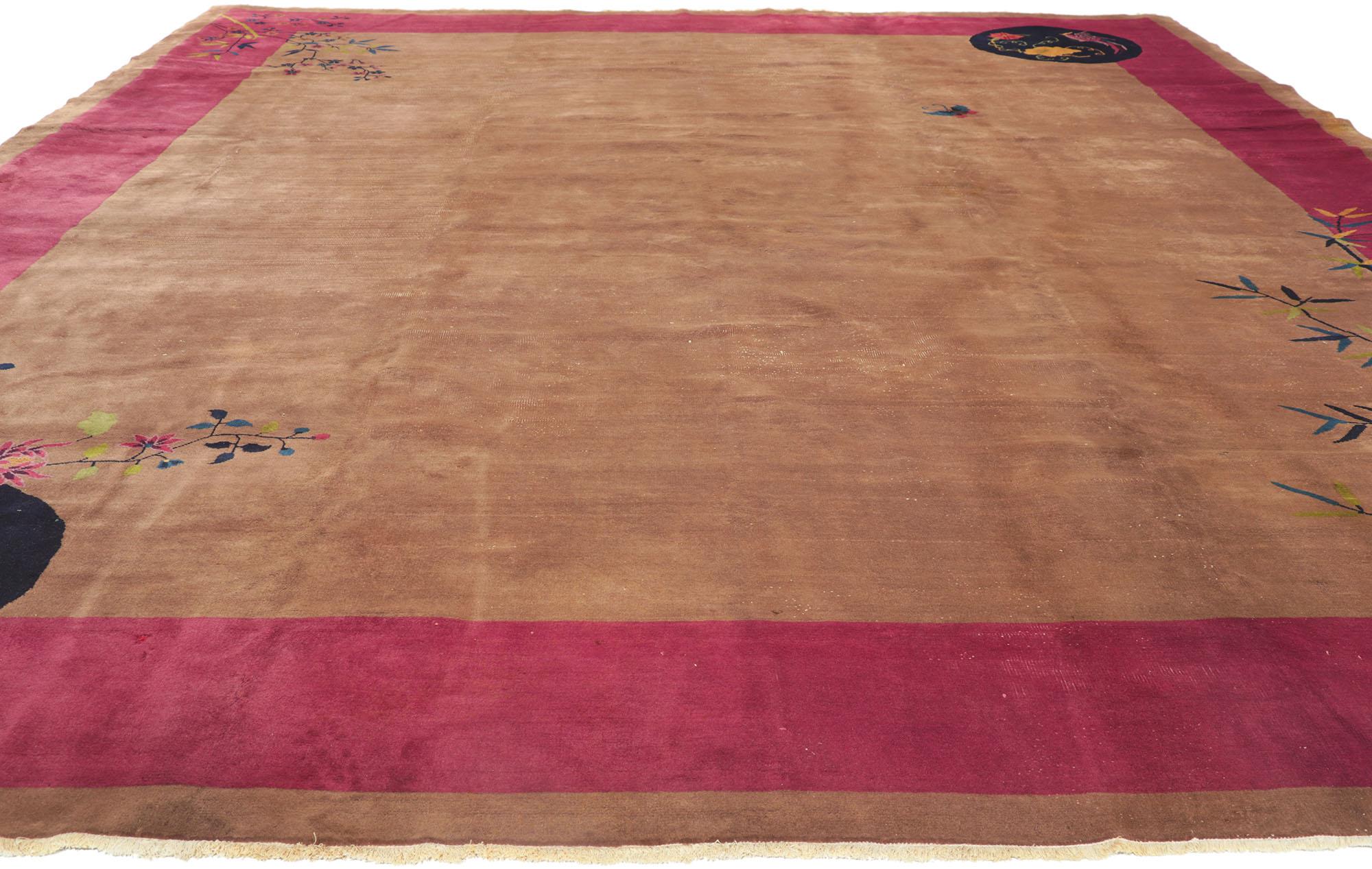 Hand-Knotted Antique Chinese Art Deco Rug Inspired by Walter Nichols For Sale