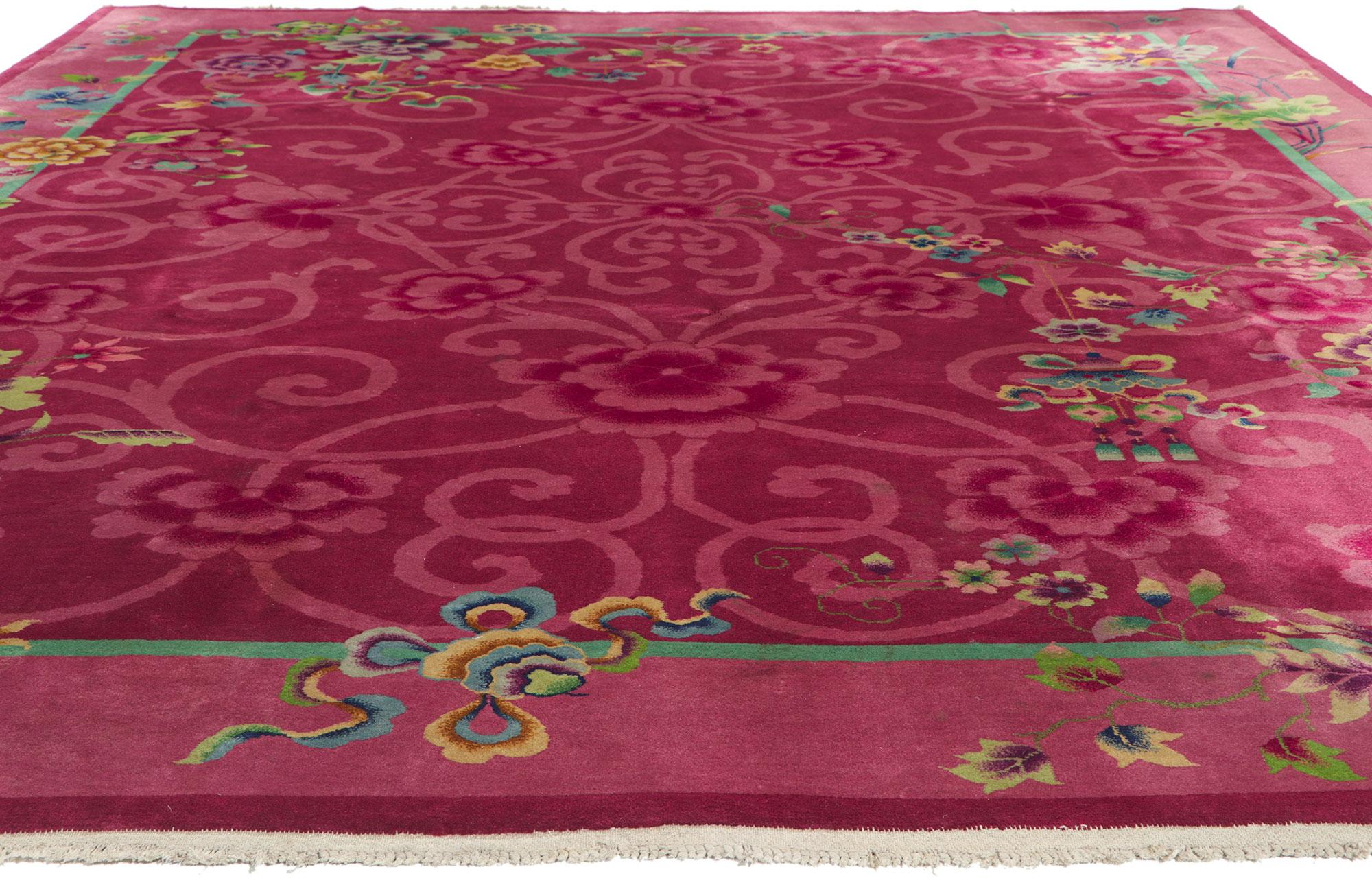 Wool Antique Chinese Art Deco Rug Inspired by Walter Nichols For Sale