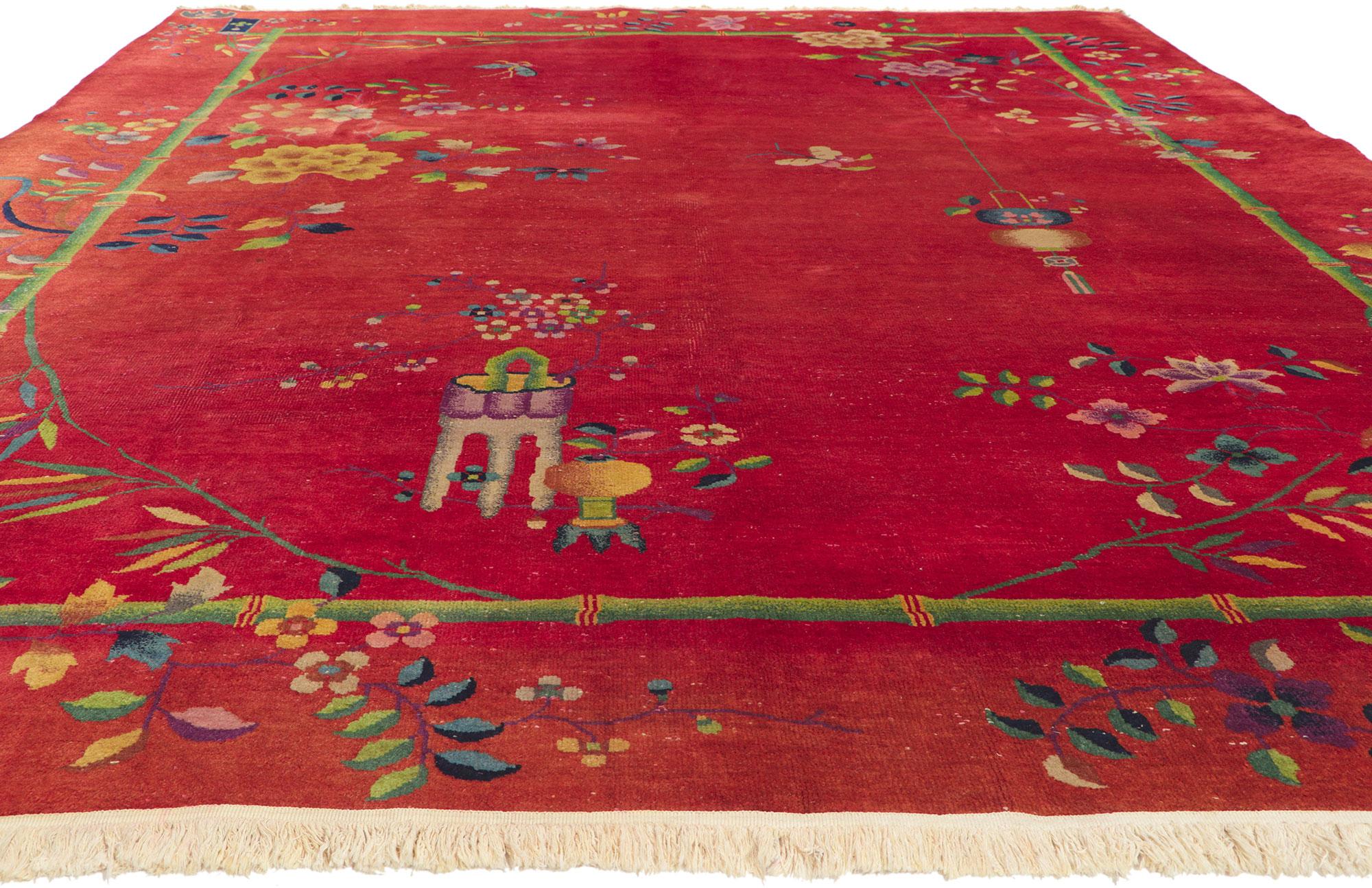 Wool Antique Chinese Art Deco Rug Inspired by Walter Nichols