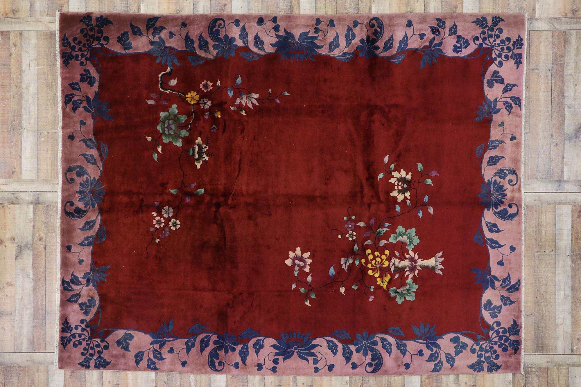 Wool Antique Chinese Art Deco Rug Inspired by Walter Nichols For Sale