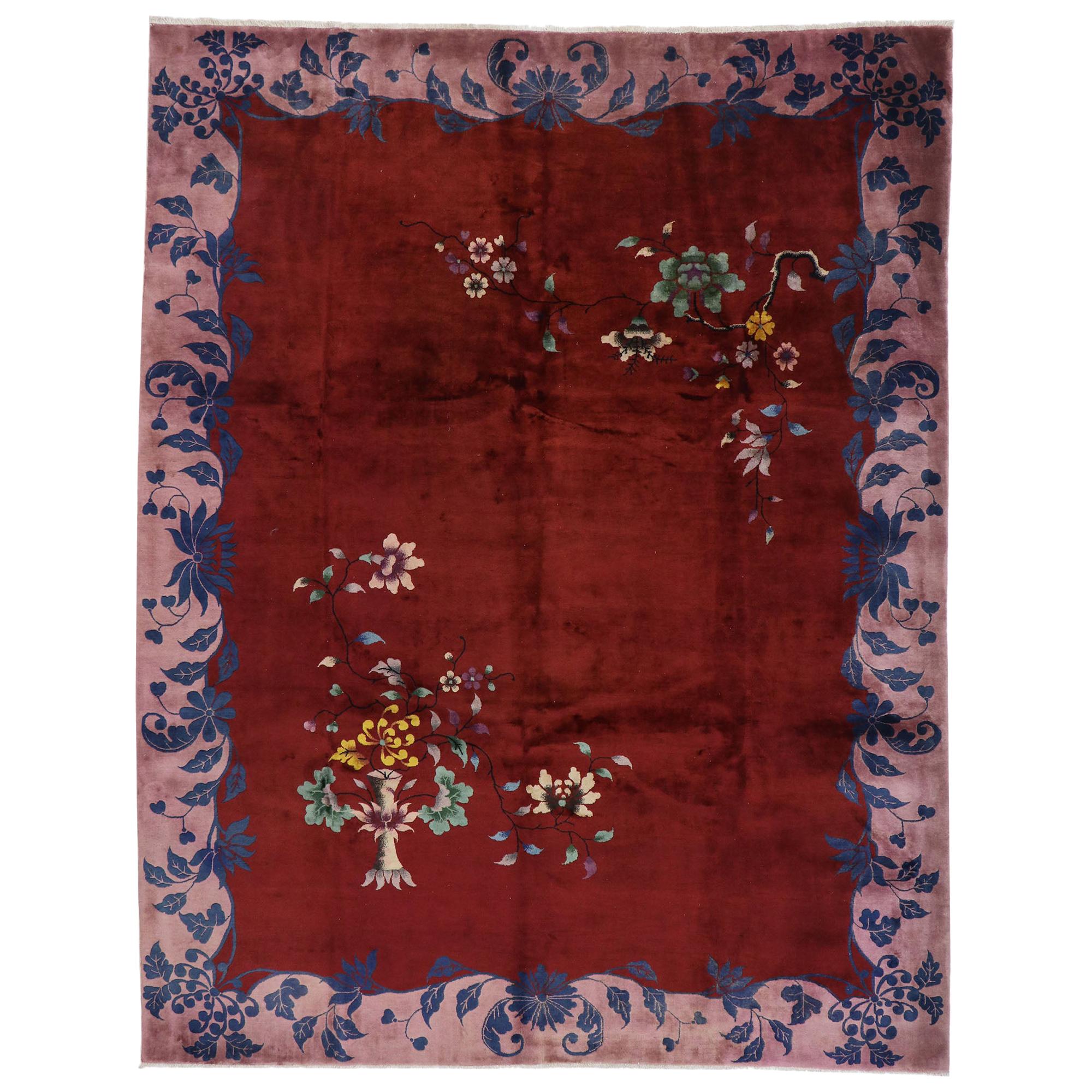 Antique Chinese Art Deco Rug Inspired by Walter Nichols