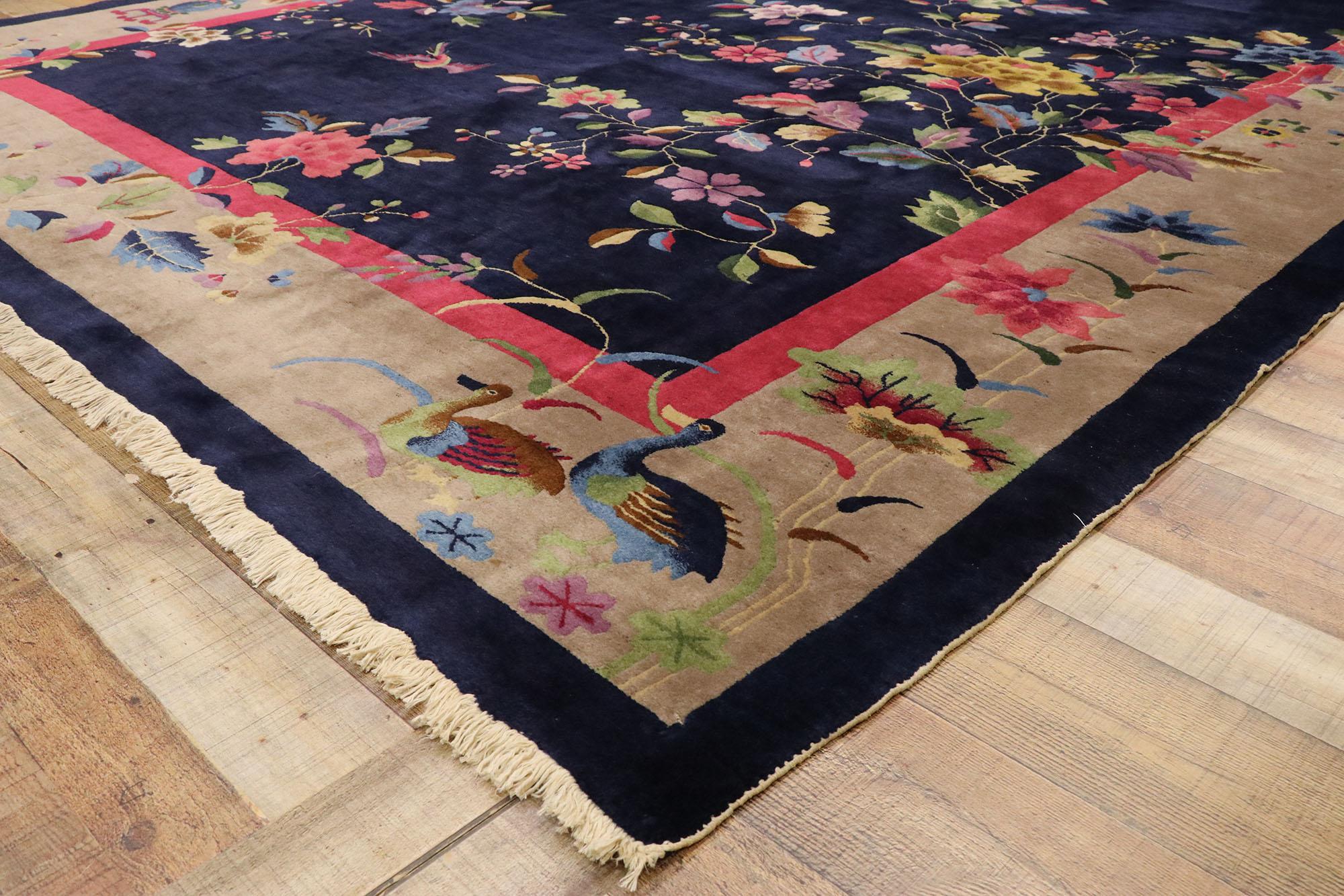 Antique Chinese Art Deco Rug Inspired by Walter Nichols with Jazz Age Style In Good Condition For Sale In Dallas, TX