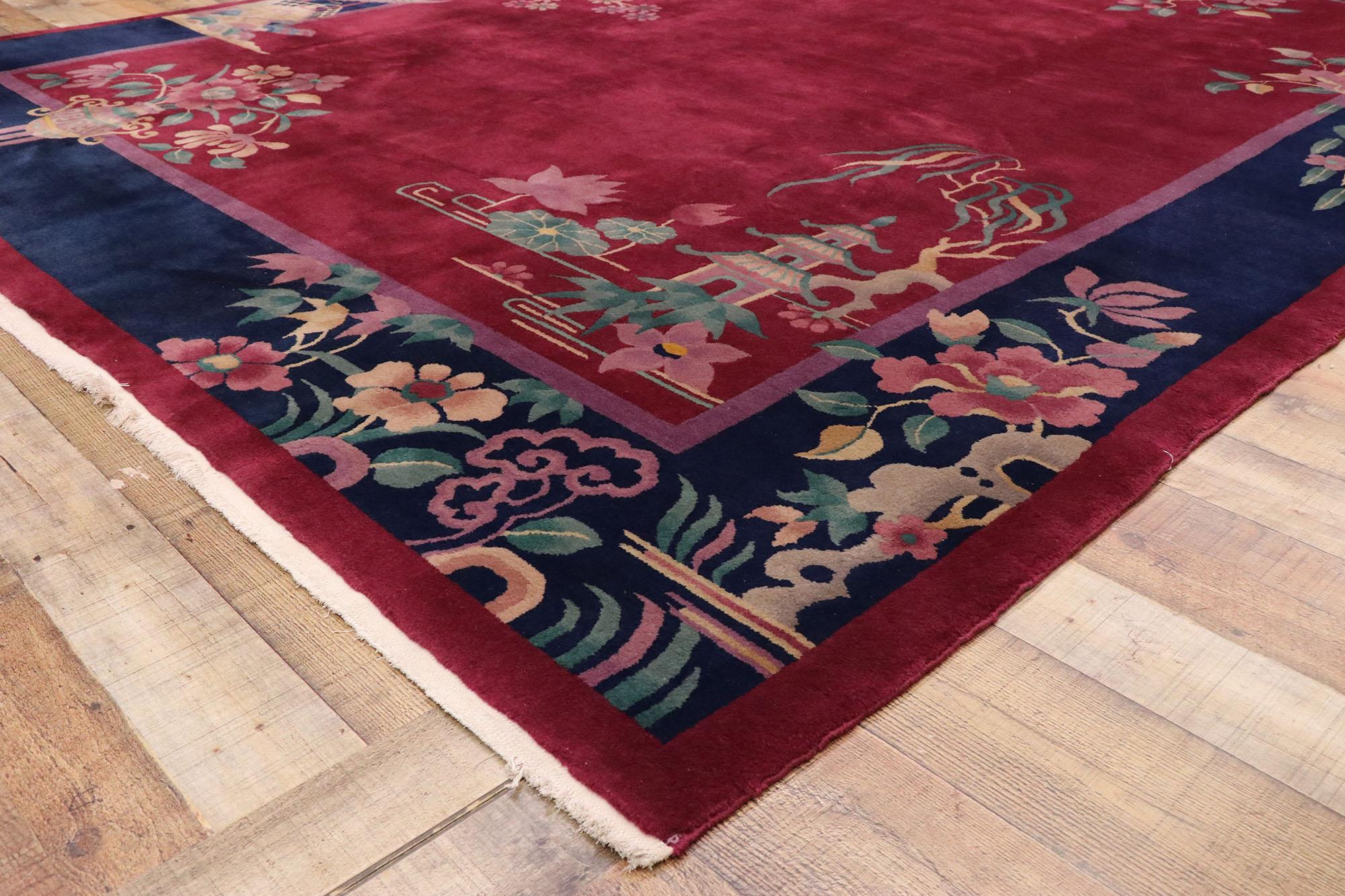 Hand-Knotted Antique Chinese Art Deco Rug Inspired by Walter Nichols with Jazz Age Style For Sale