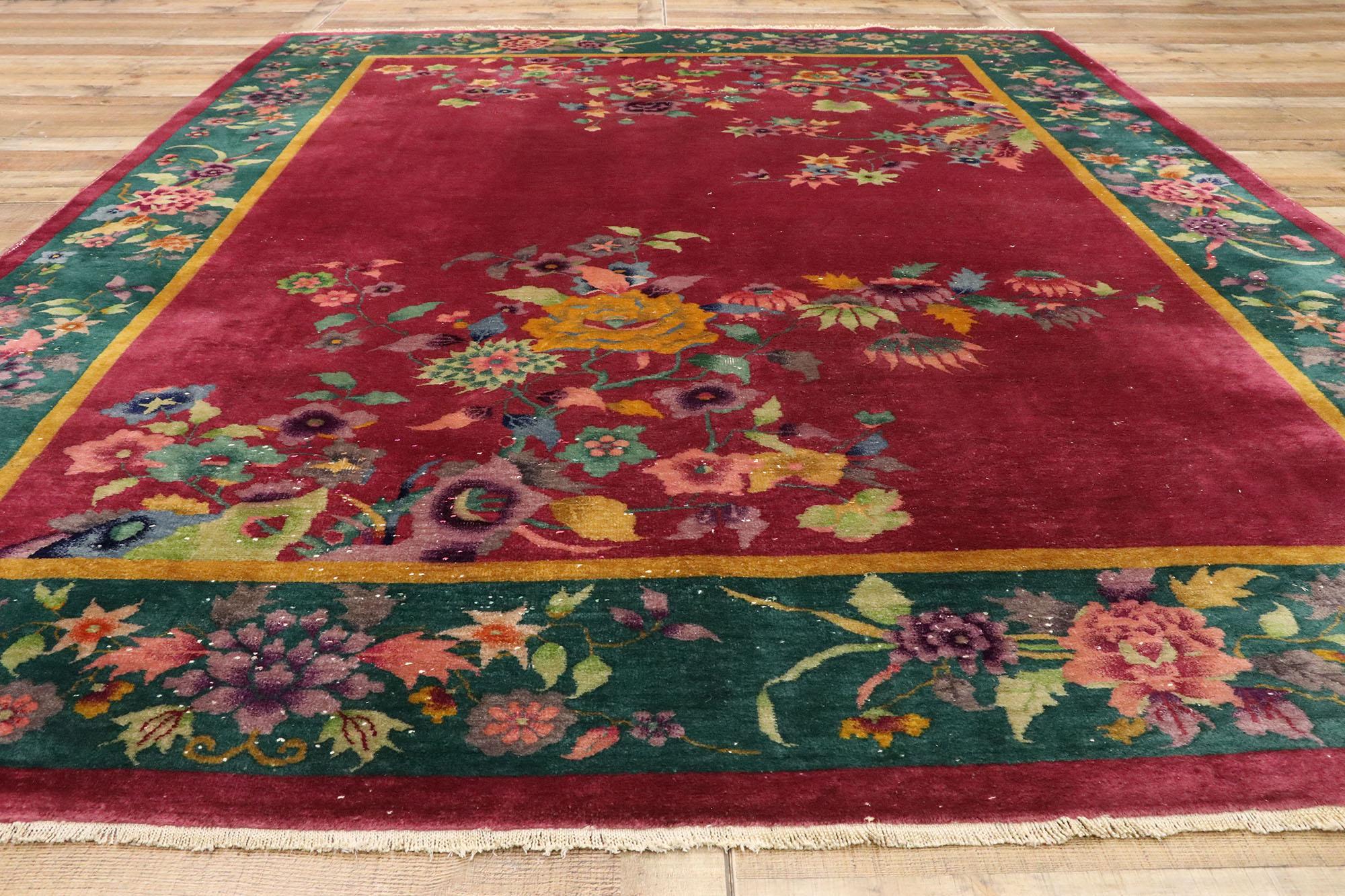 Antique Chinese Art Deco Rug Inspired by Walter Nichols with Jazz Age Style In Good Condition For Sale In Dallas, TX