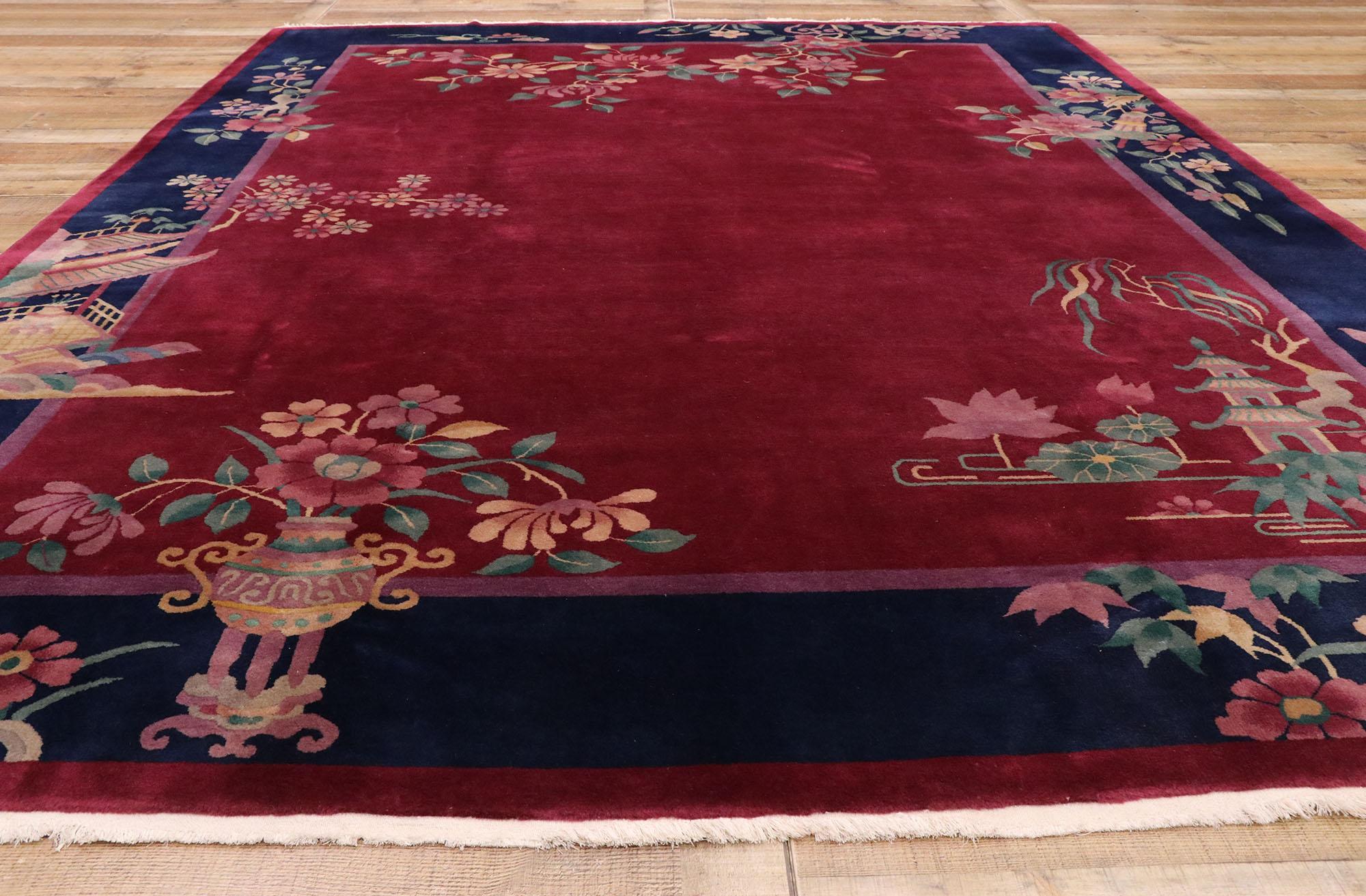 Antique Chinese Art Deco Rug Inspired by Walter Nichols with Jazz Age Style In Good Condition For Sale In Dallas, TX
