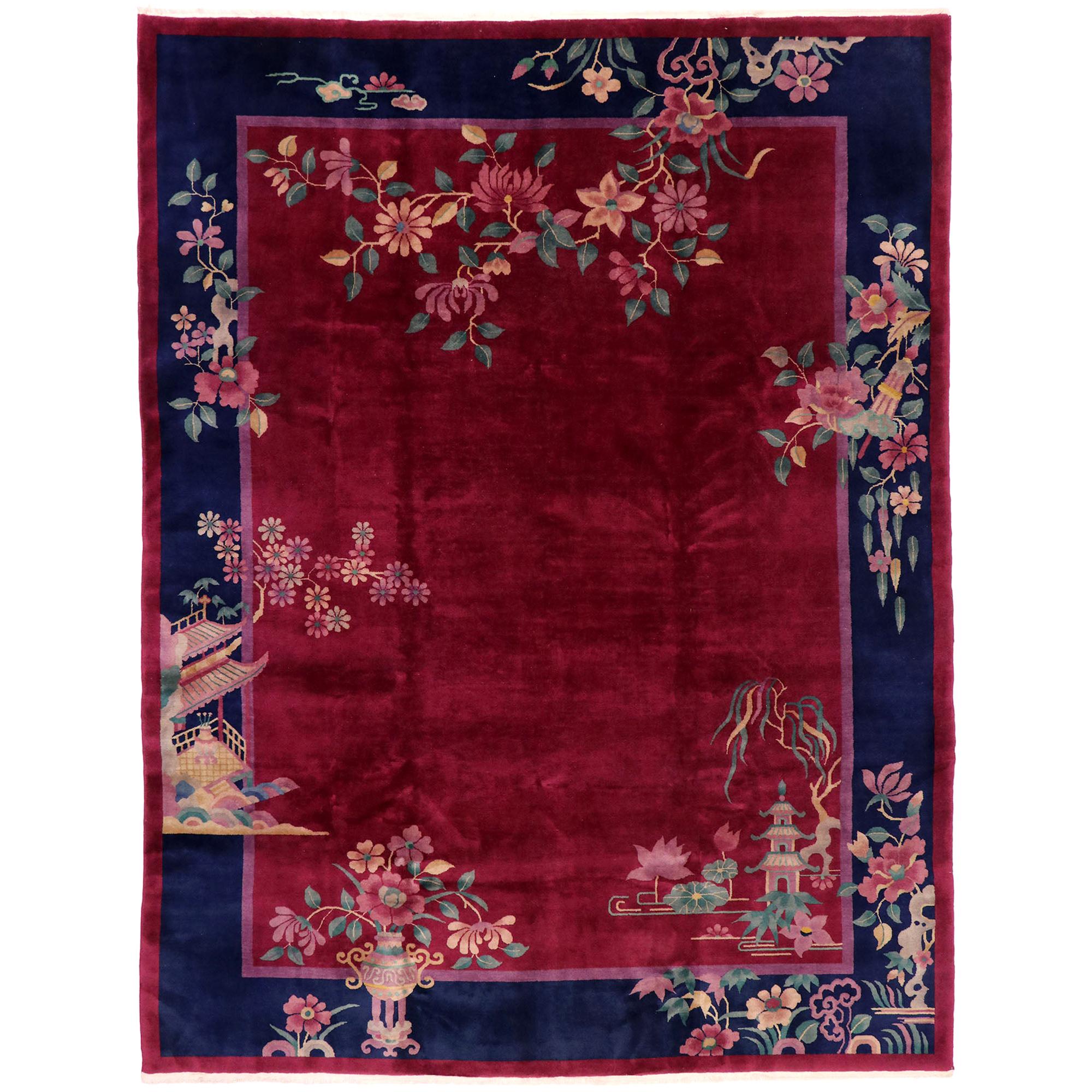 Antique Chinese Art Deco Rug Inspired by Walter Nichols with Jazz Age Style