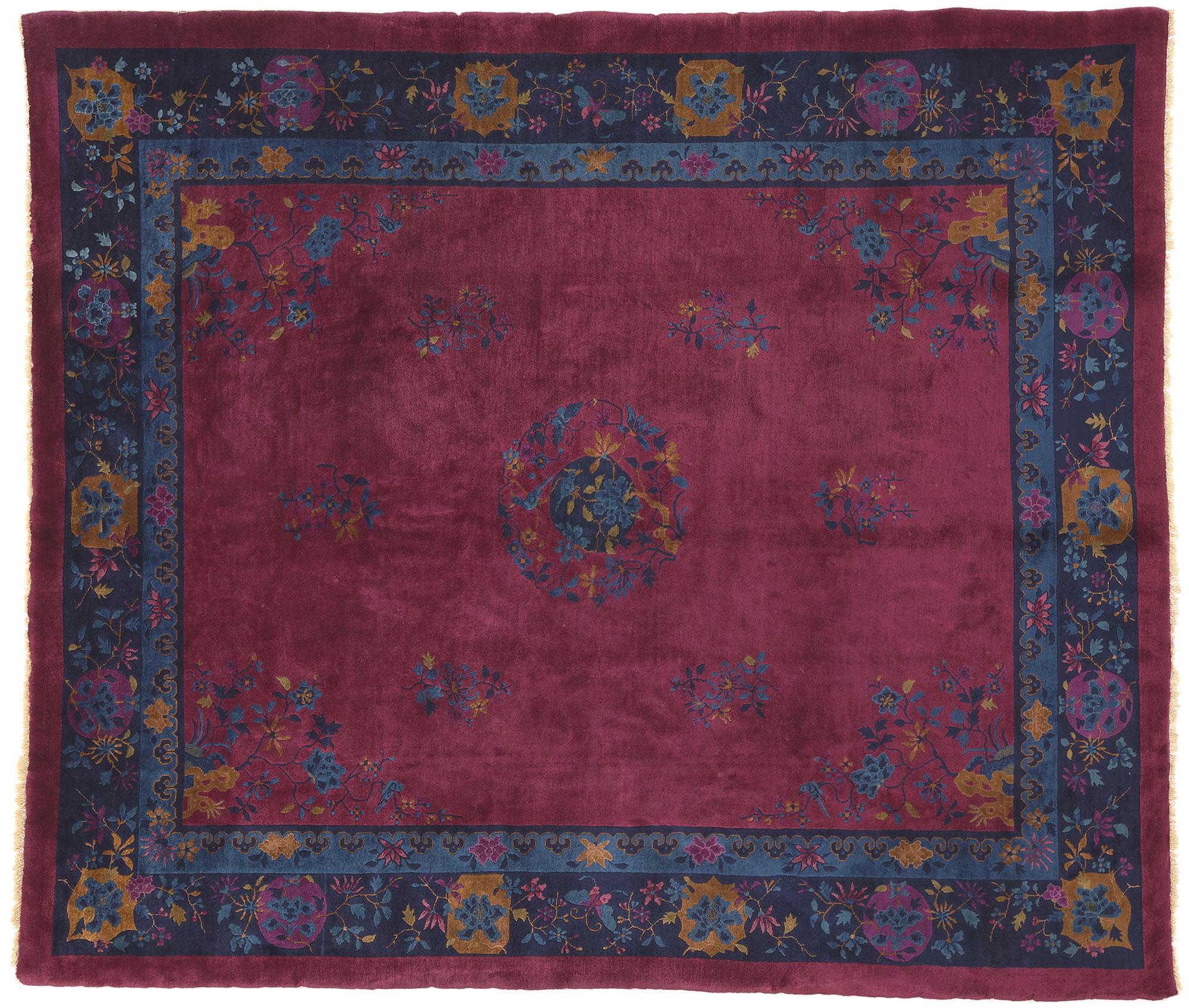 Antique Chinese Art Deco Rug, Maximalist Style Meets Sensual Decadence For Sale 4