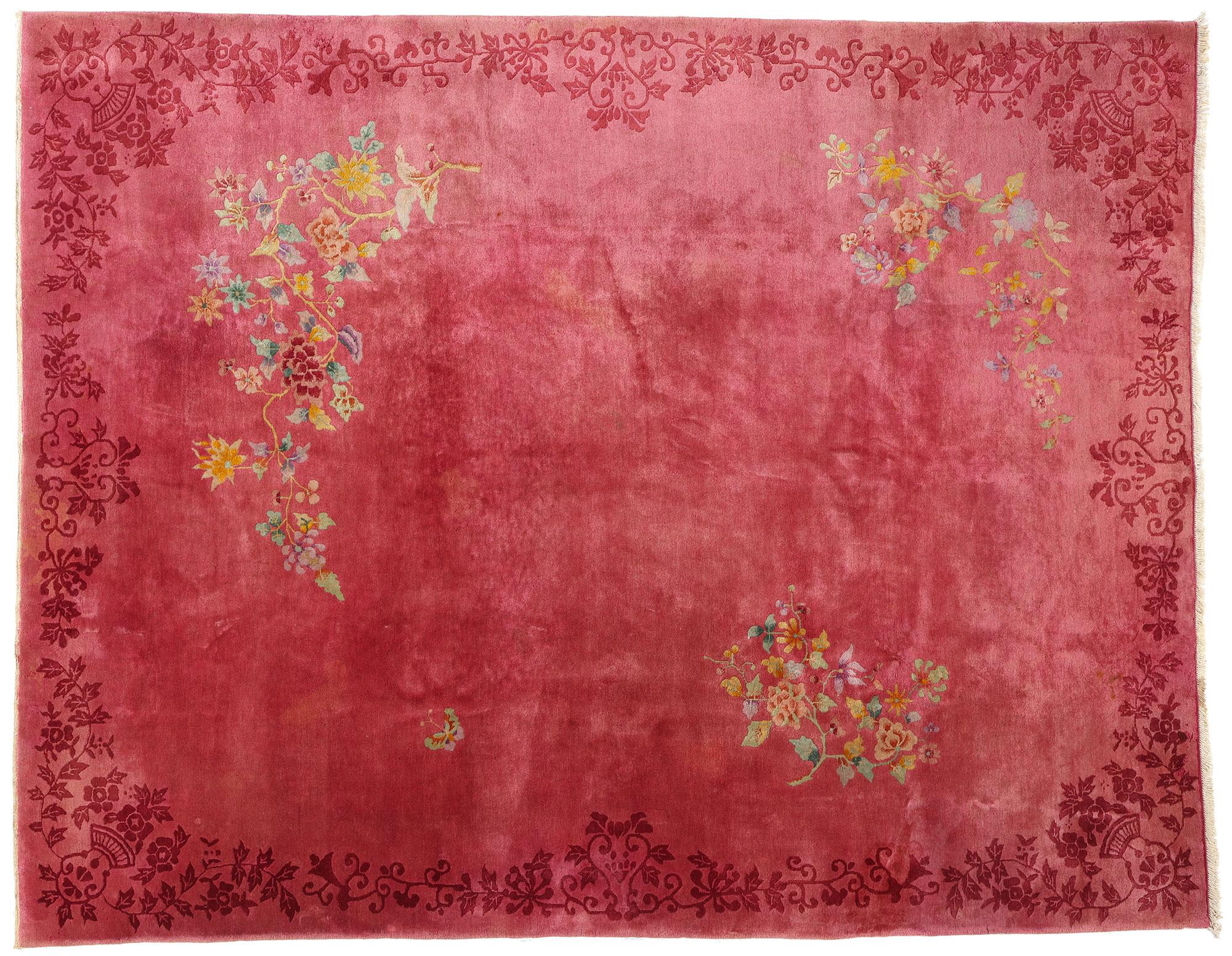 Early 20th Century Antique Pink Chinese Art Deco Rug For Sale 4