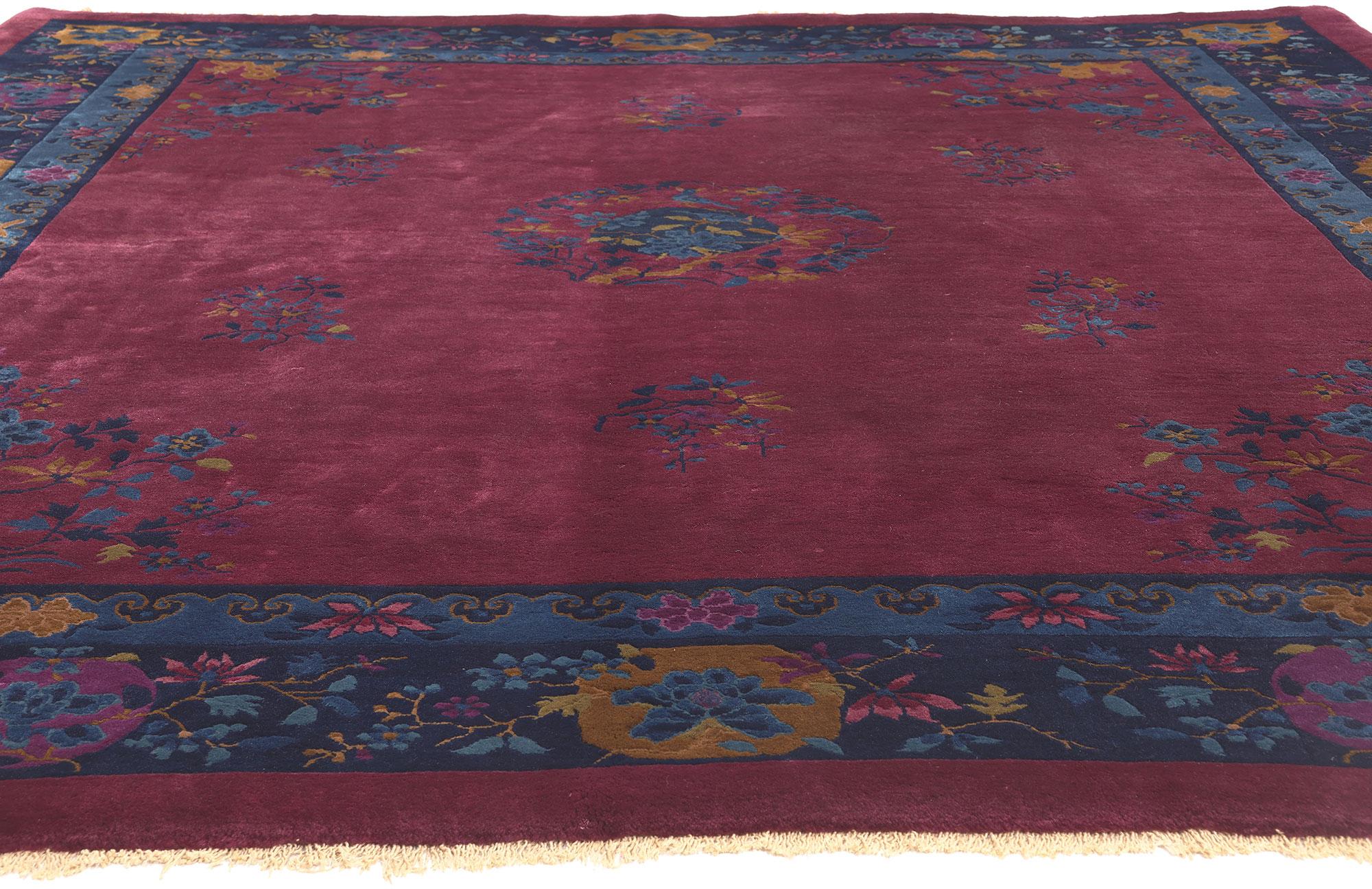 Hand-Knotted Antique Chinese Art Deco Rug, Maximalist Style Meets Sensual Decadence For Sale