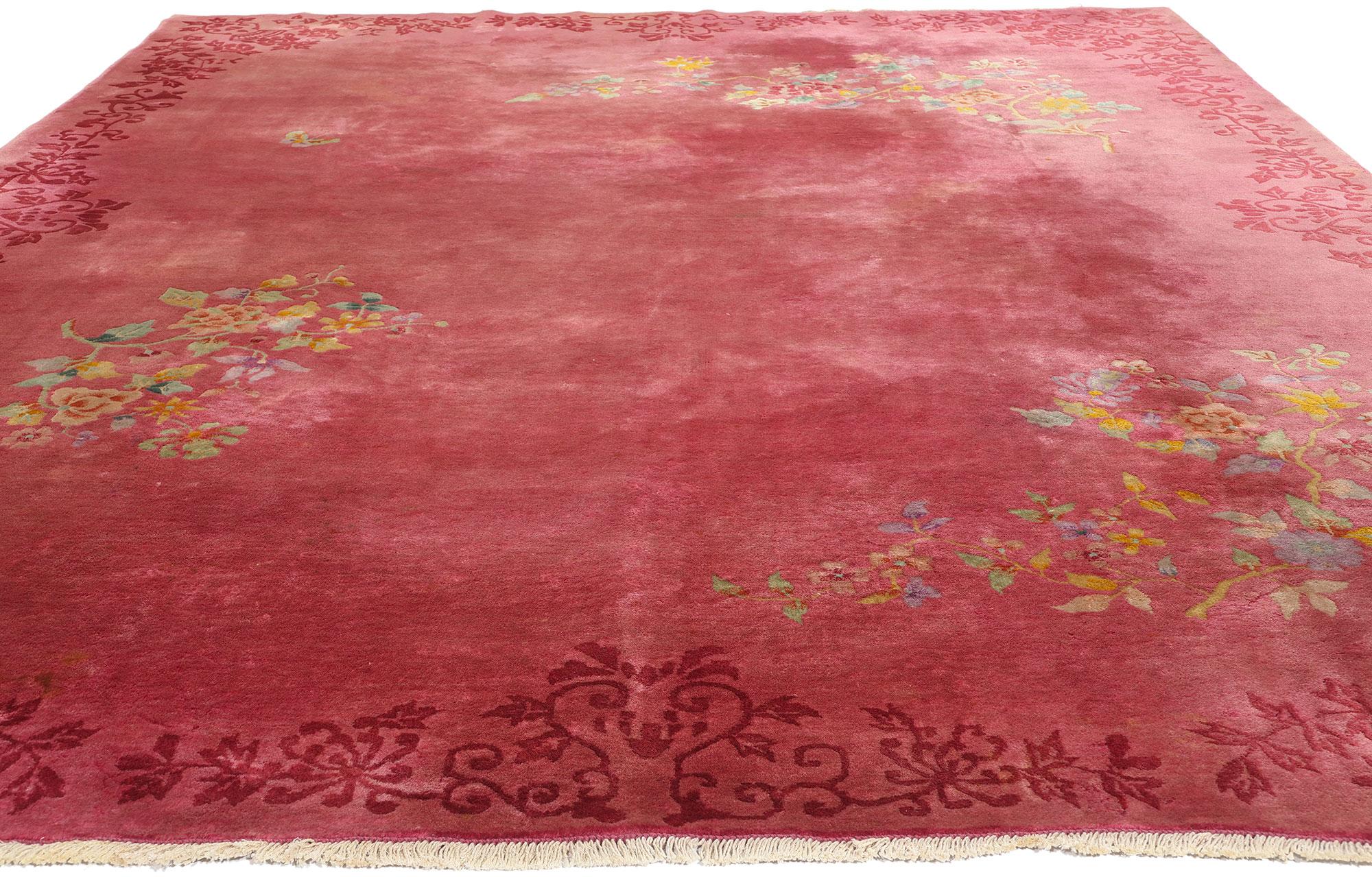 Qing Early 20th Century Antique Pink Chinese Art Deco Rug For Sale