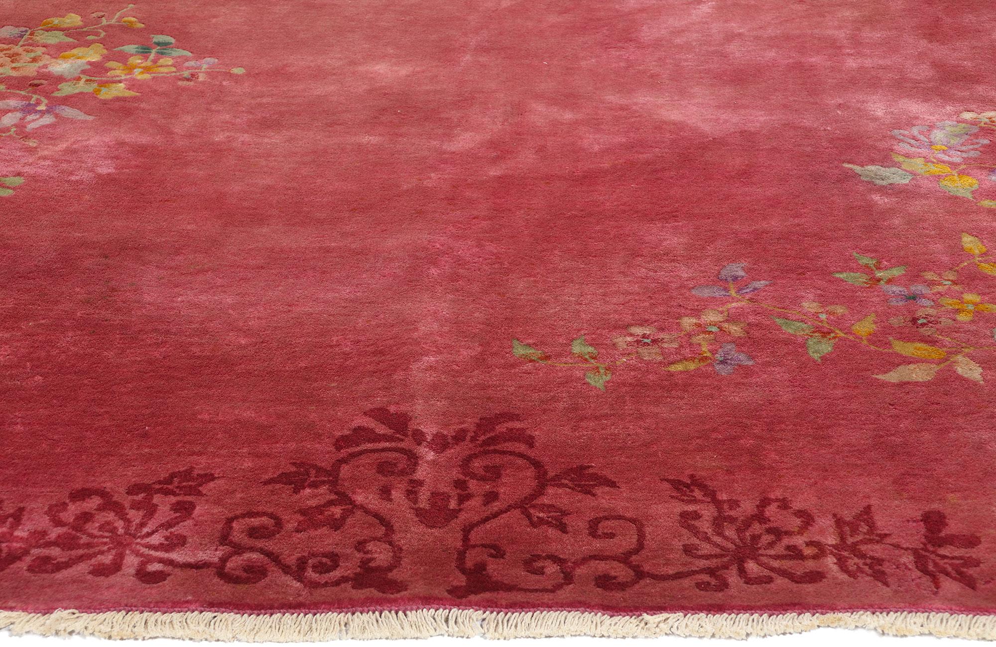 Hand-Knotted Early 20th Century Antique Pink Chinese Art Deco Rug For Sale