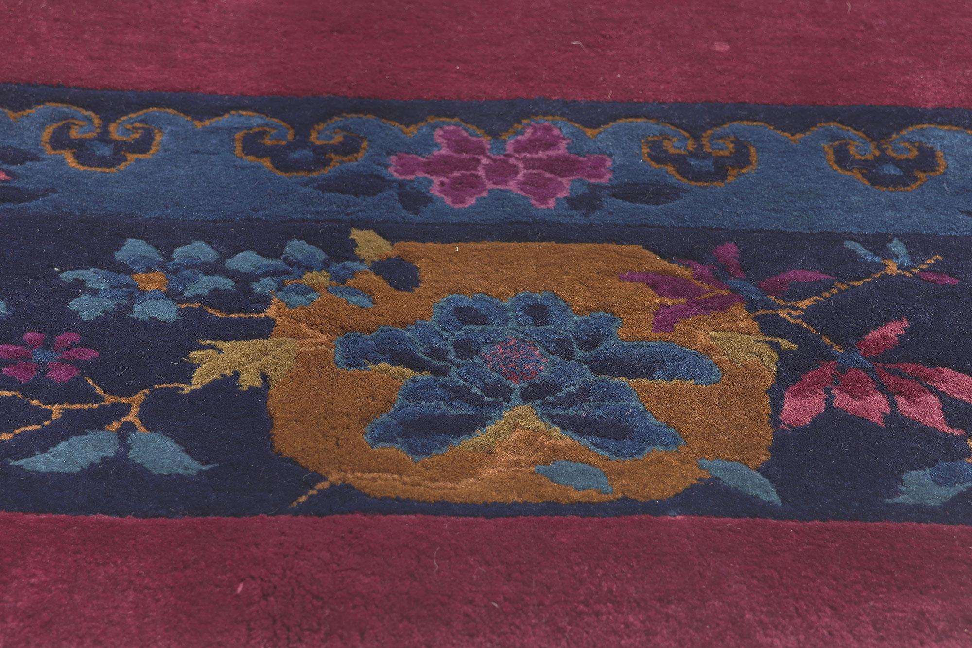 20th Century Antique Chinese Art Deco Rug, Maximalist Style Meets Sensual Decadence For Sale