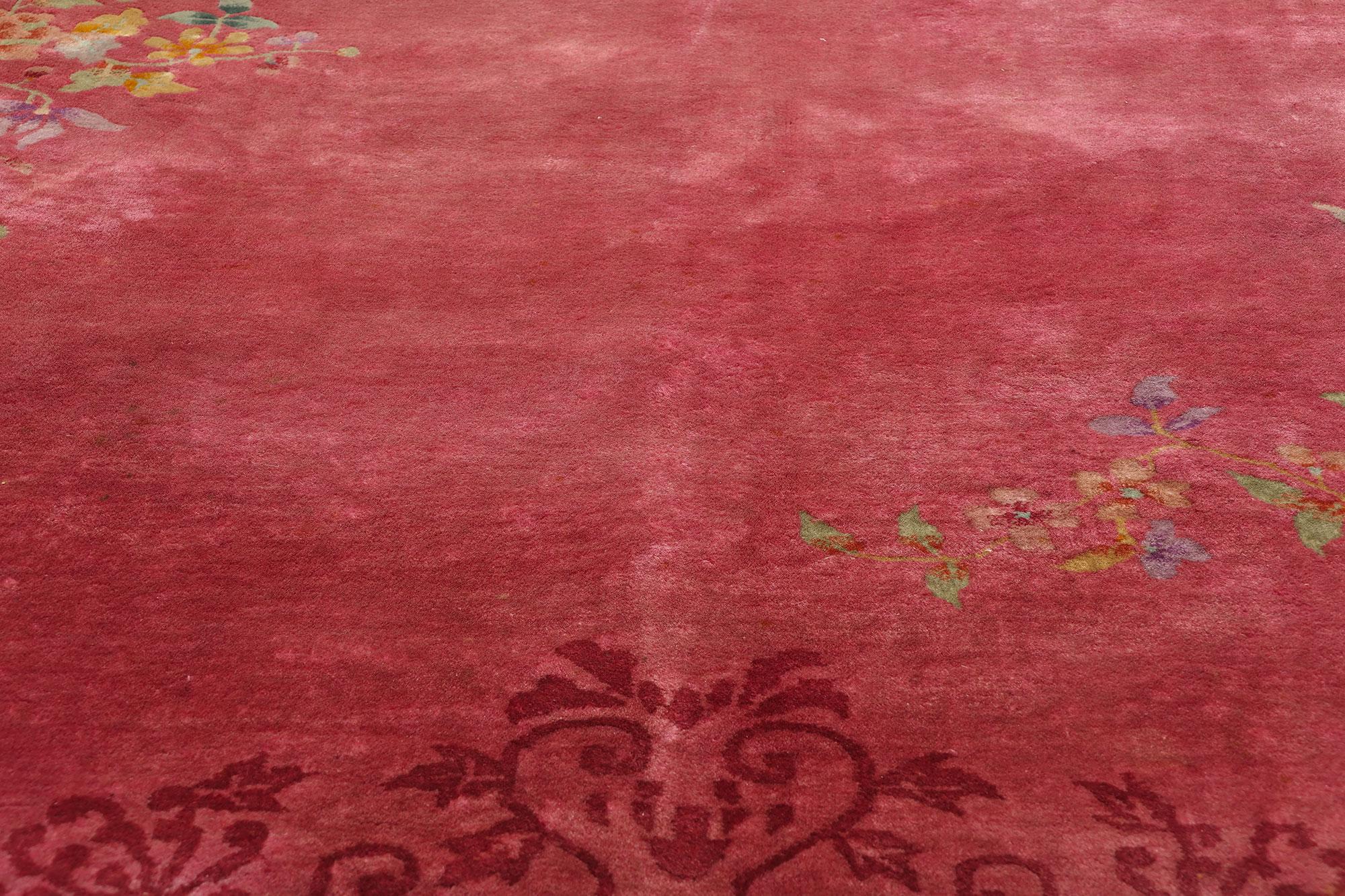 Early 20th Century Antique Pink Chinese Art Deco Rug In Distressed Condition For Sale In Dallas, TX