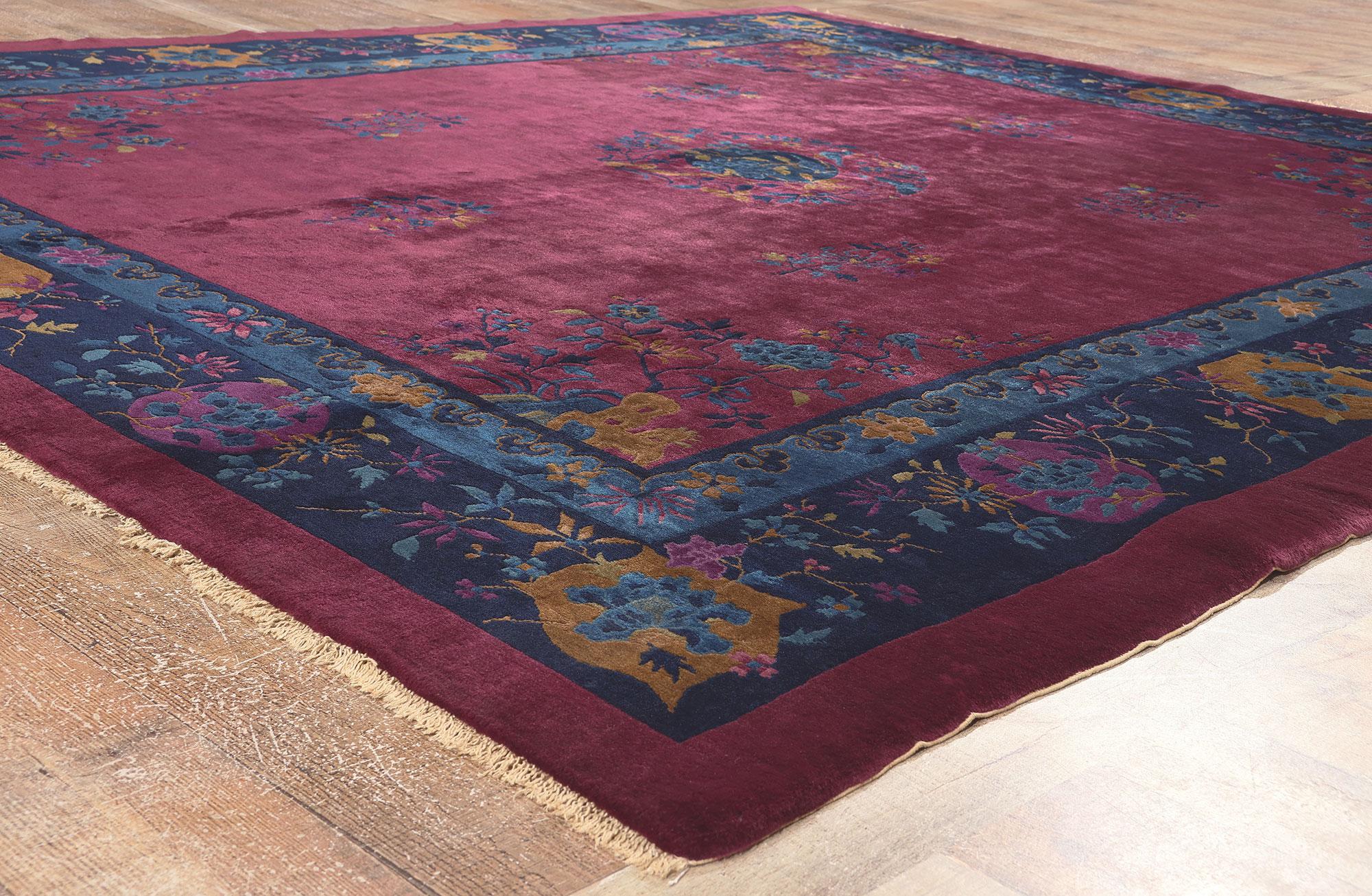 Antique Chinese Art Deco Rug, Maximalist Style Meets Sensual Decadence For Sale 1