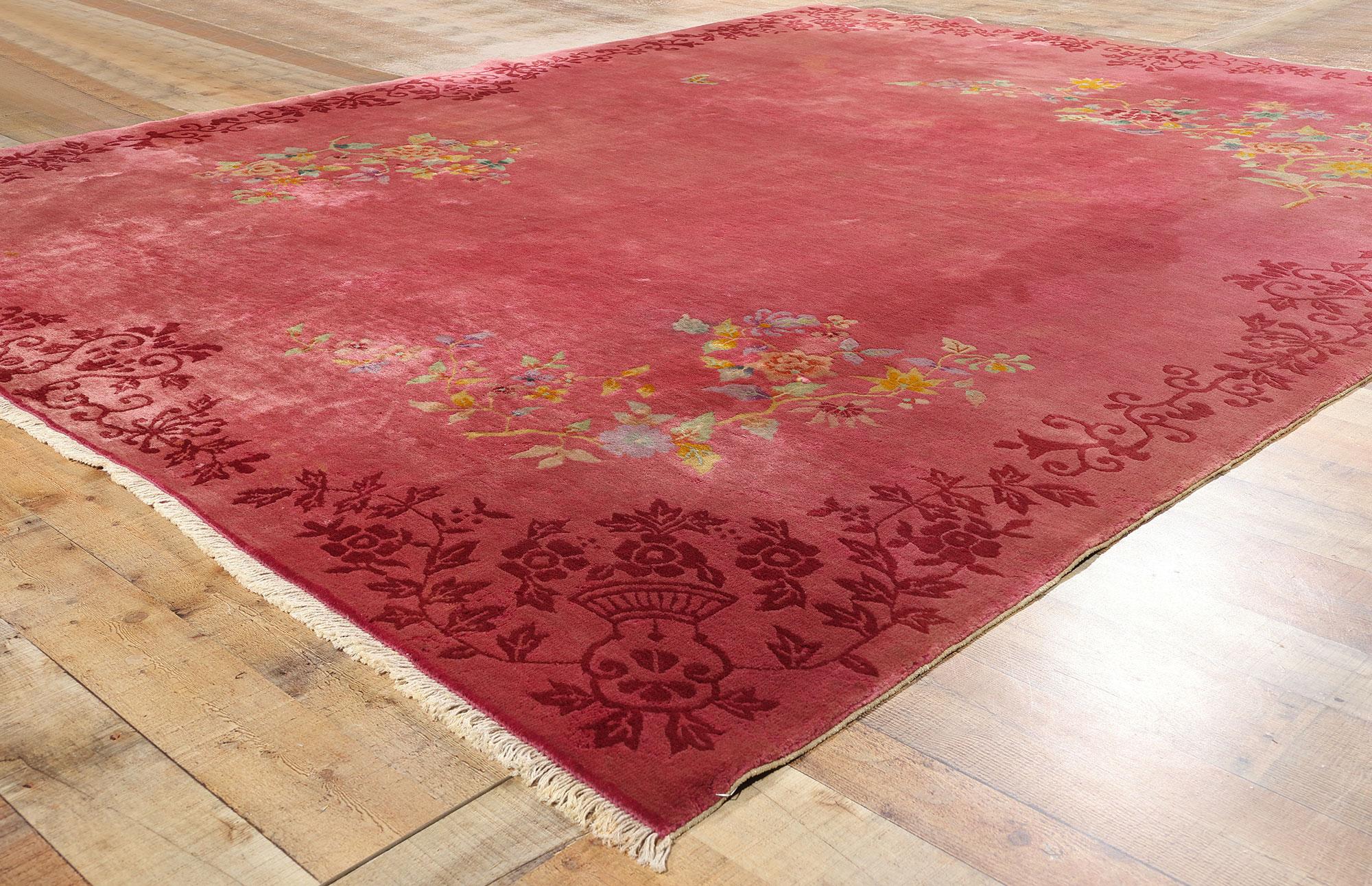 Early 20th Century Antique Pink Chinese Art Deco Rug For Sale 1