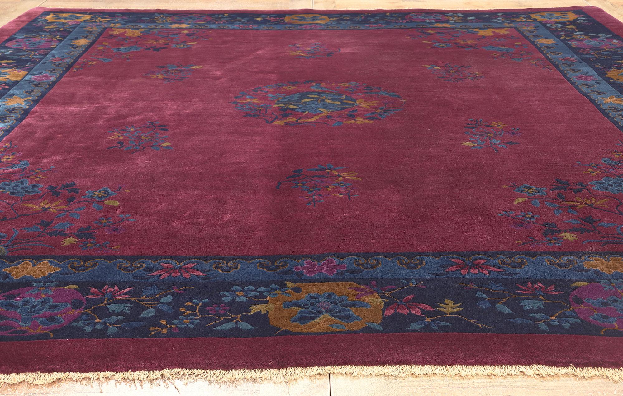 Antique Chinese Art Deco Rug, Maximalist Style Meets Sensual Decadence For Sale 2