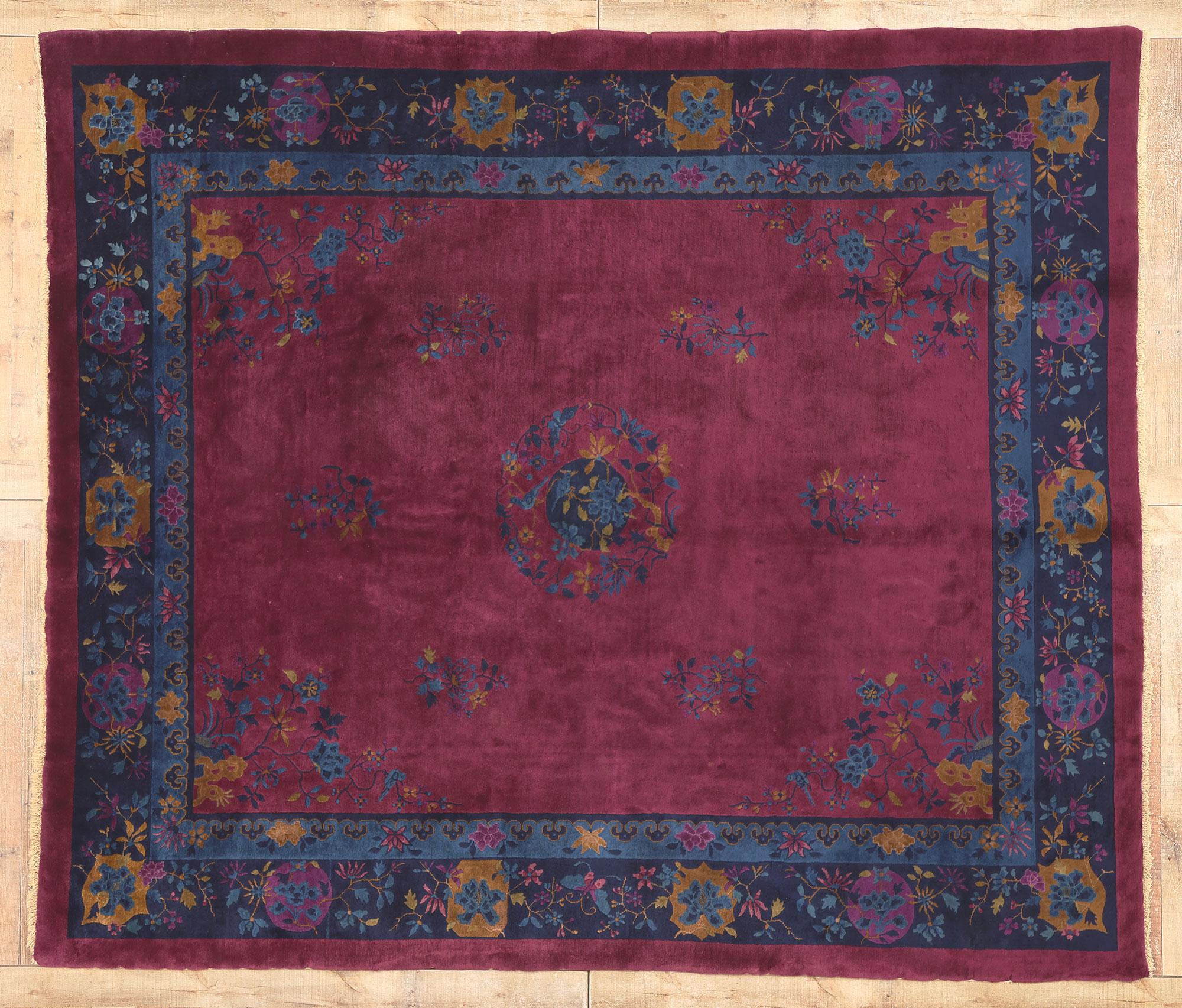 Antique Chinese Art Deco Rug, Maximalist Style Meets Sensual Decadence For Sale 3