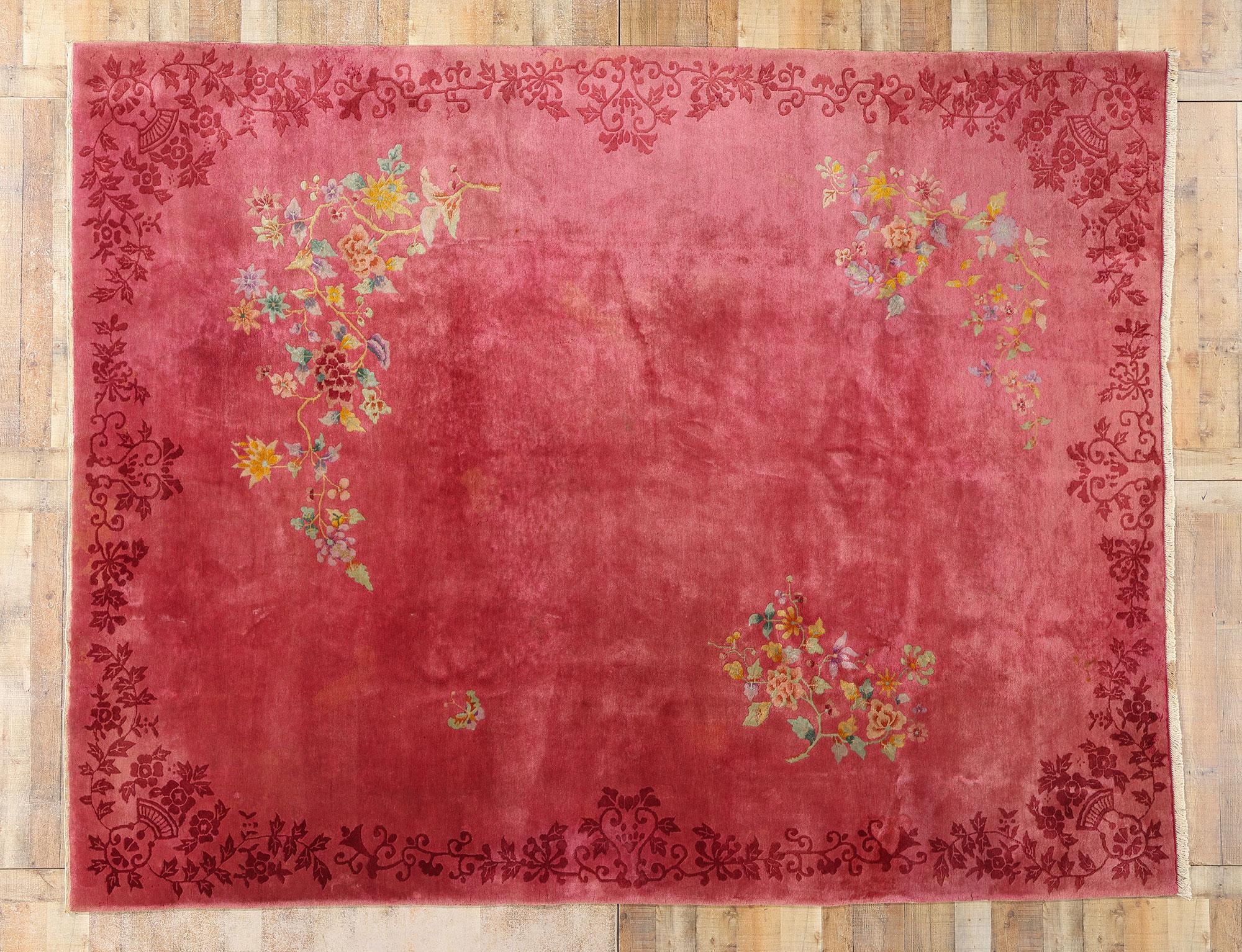 Early 20th Century Antique Pink Chinese Art Deco Rug For Sale 3