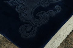 Antique Chinese Art Deco Rug, Midnight Blue Field with Floral Sprays-Rug & Kilim