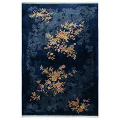 Antique Chinese Art Deco Rug, Midnight Blue Field with Floral Sprays-Rug & Kilim