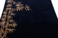 Antique Chinese Art Deco Rug, Midnight Blue with Bamboo Patterns - Rug & Kilim