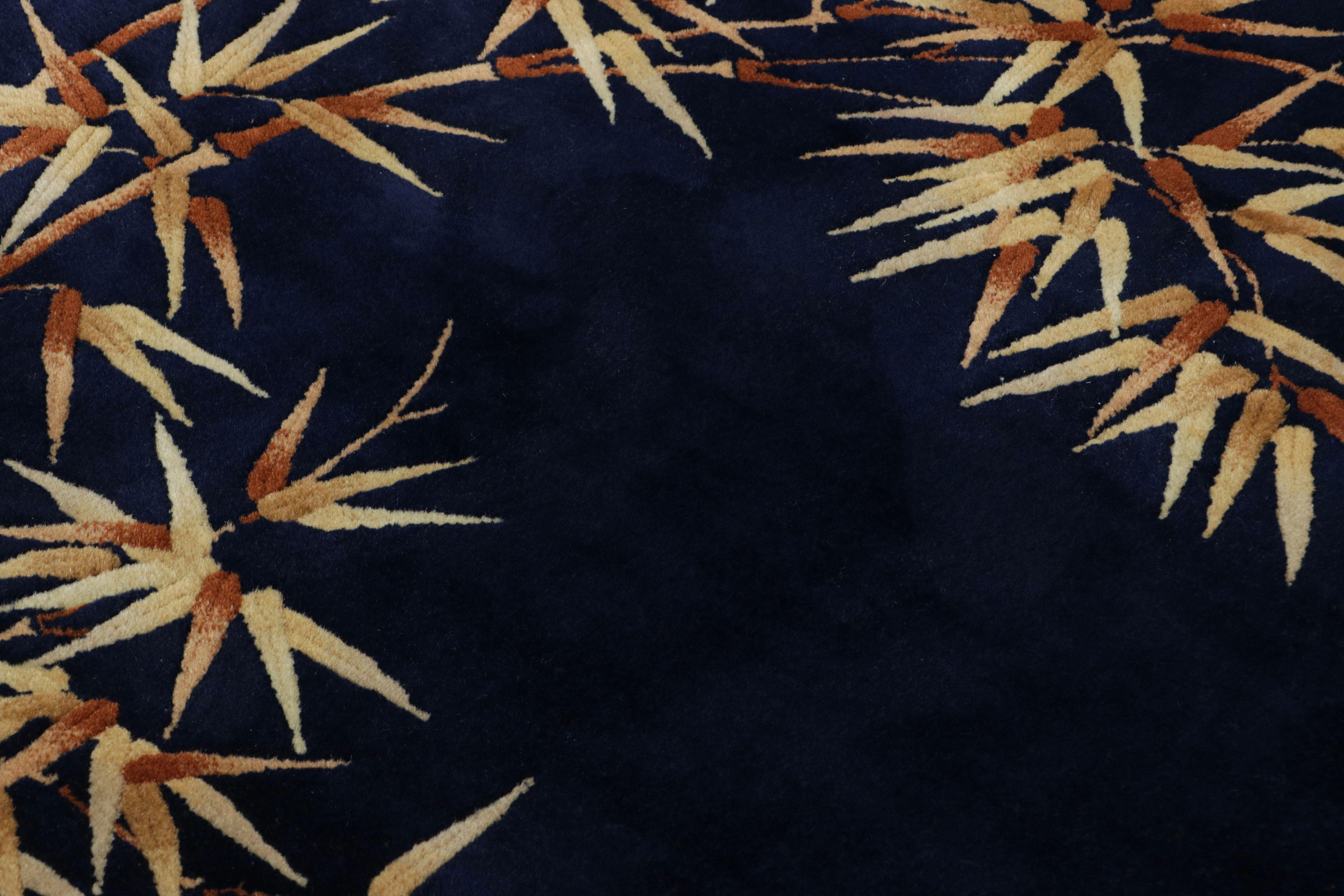Cinese Tappeto antico cinese Art Deco, blu notte con motivi di bambù - Rug & Kilim in vendita