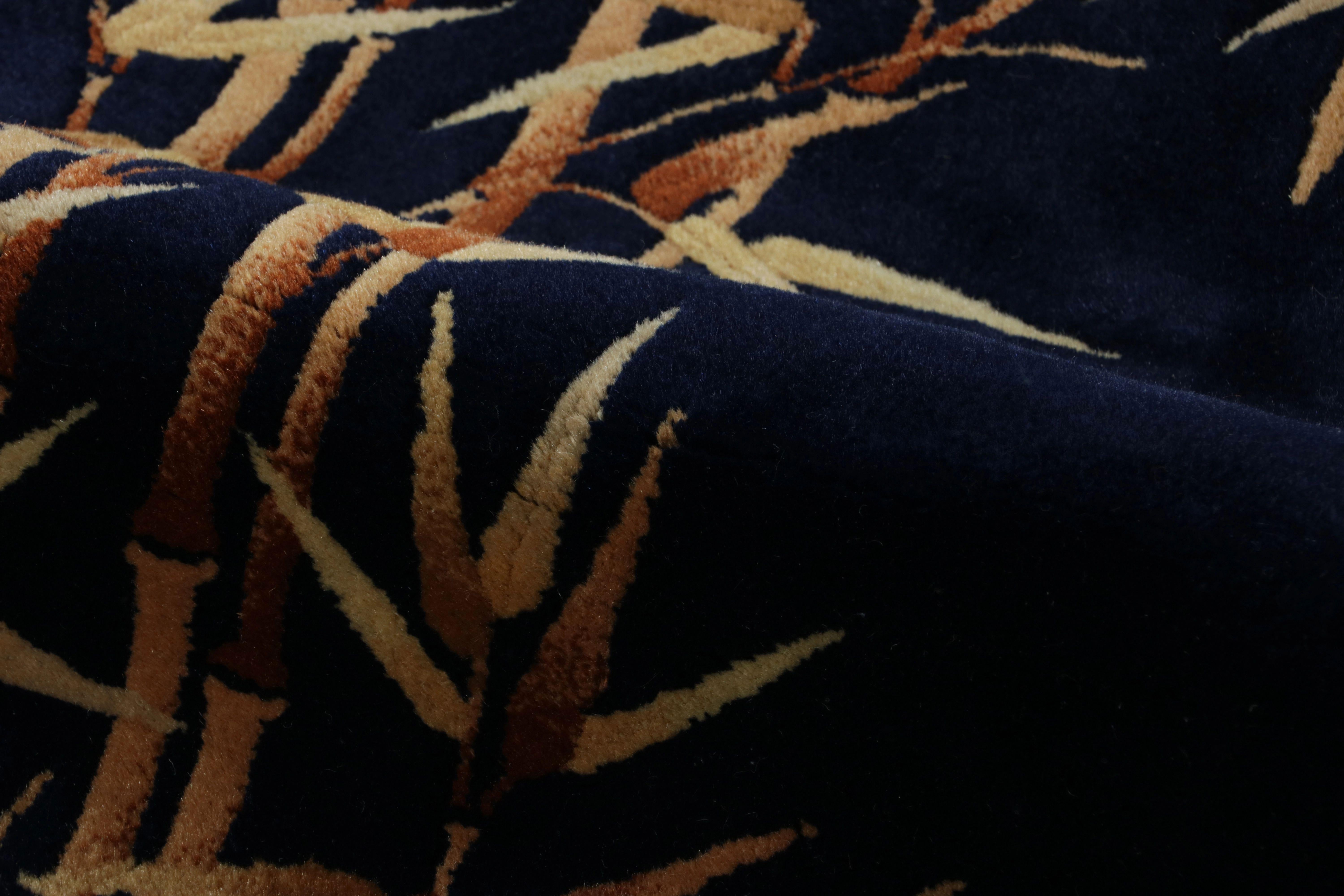 Annodato a mano Tappeto antico cinese Art Deco, blu notte con motivi di bambù - Rug & Kilim in vendita