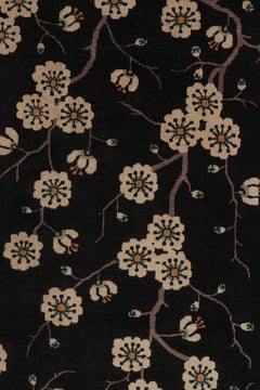 Oversized Antique Chinese Art Deco Rug, Black with Floral Patterns - Rug & Kilim