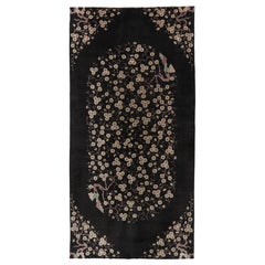 Antique Chinese Art Deco Rug, Midnight Blue with Floral Patterns - Rug & Kilim