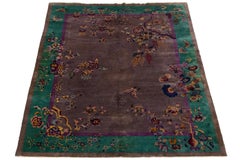 Tappeto antico cinese Art Deco - Plum & Jade Green Floral Wool 9x12