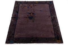 Antique Chinese Art Deco Rug  Plum Purple Wool Floral & Bird Motif 9x12