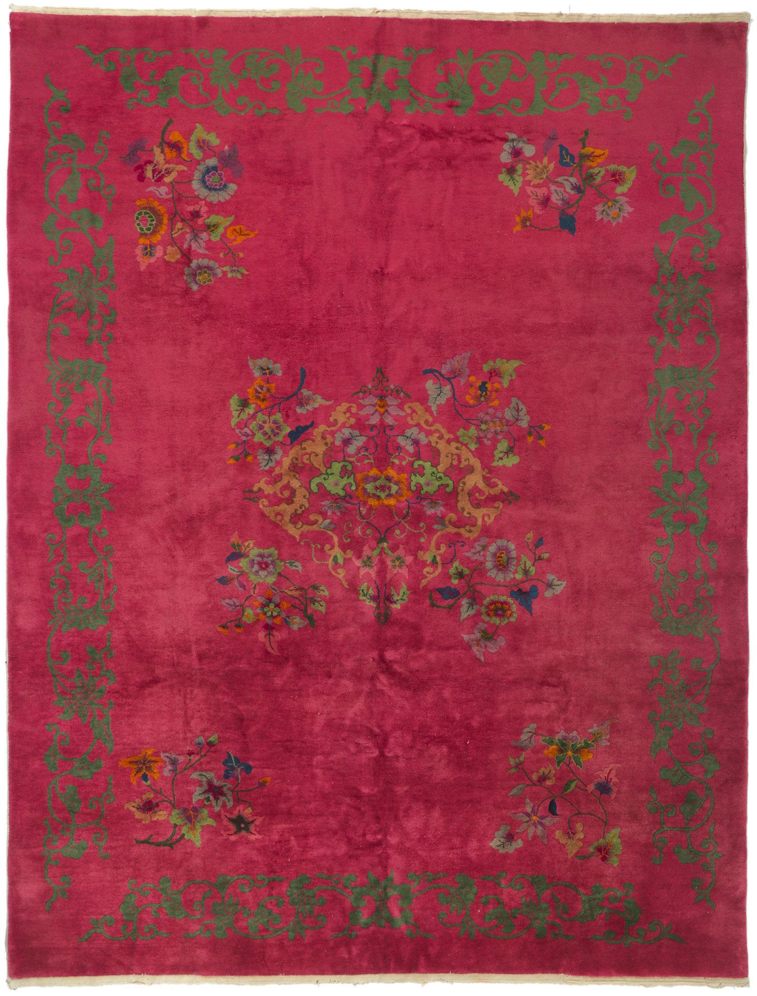 Antique Chinese Art Deco Rug, Sensual Decadence Meets Maximalist Style For Sale 4