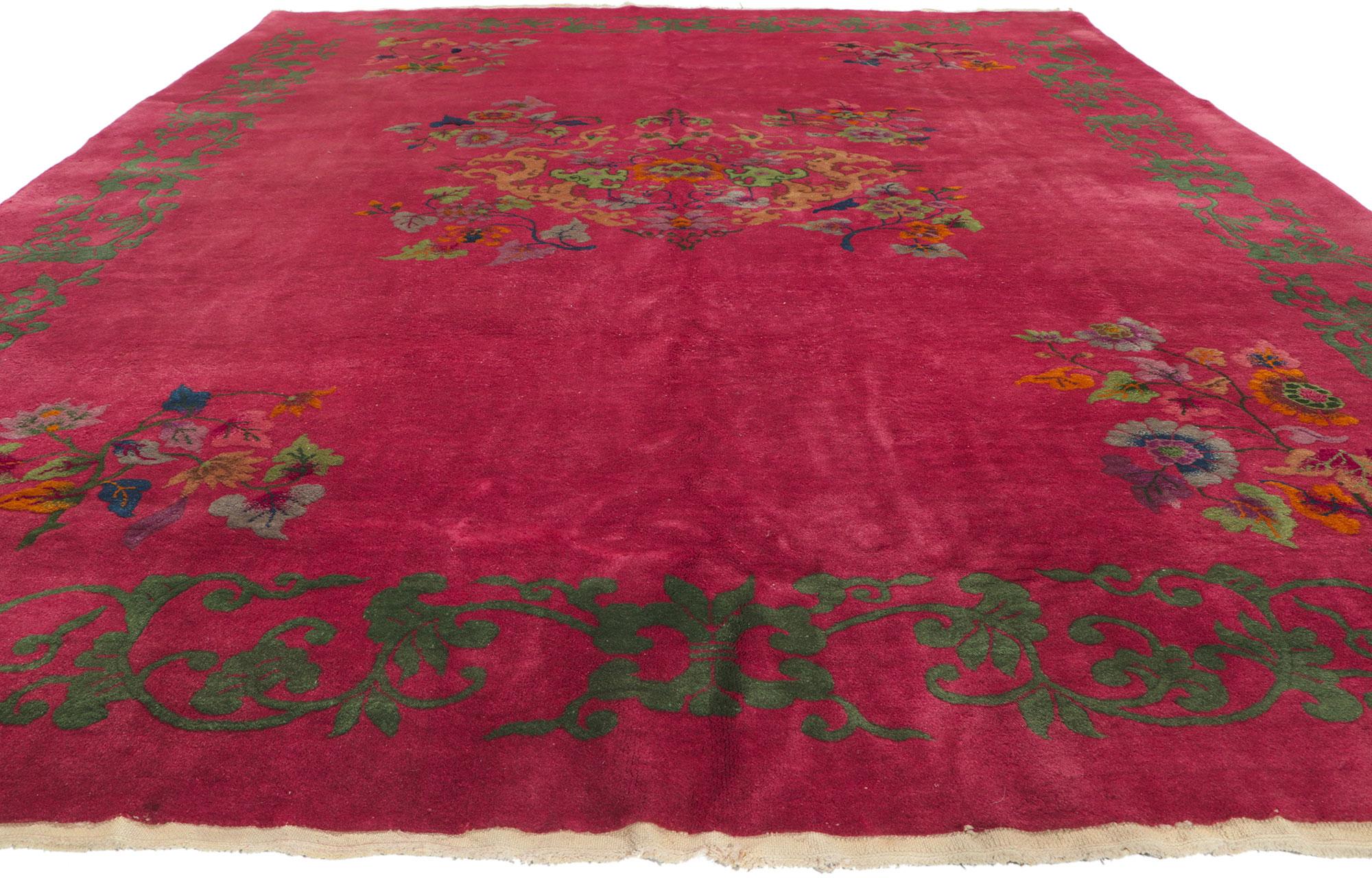 Hand-Knotted Antique Chinese Art Deco Rug, Sensual Decadence Meets Maximalist Style For Sale