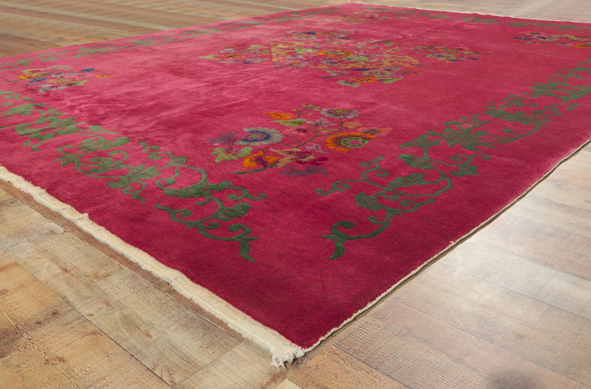 Antique Chinese Art Deco Rug, Sensual Decadence Meets Maximalist Style For Sale 1