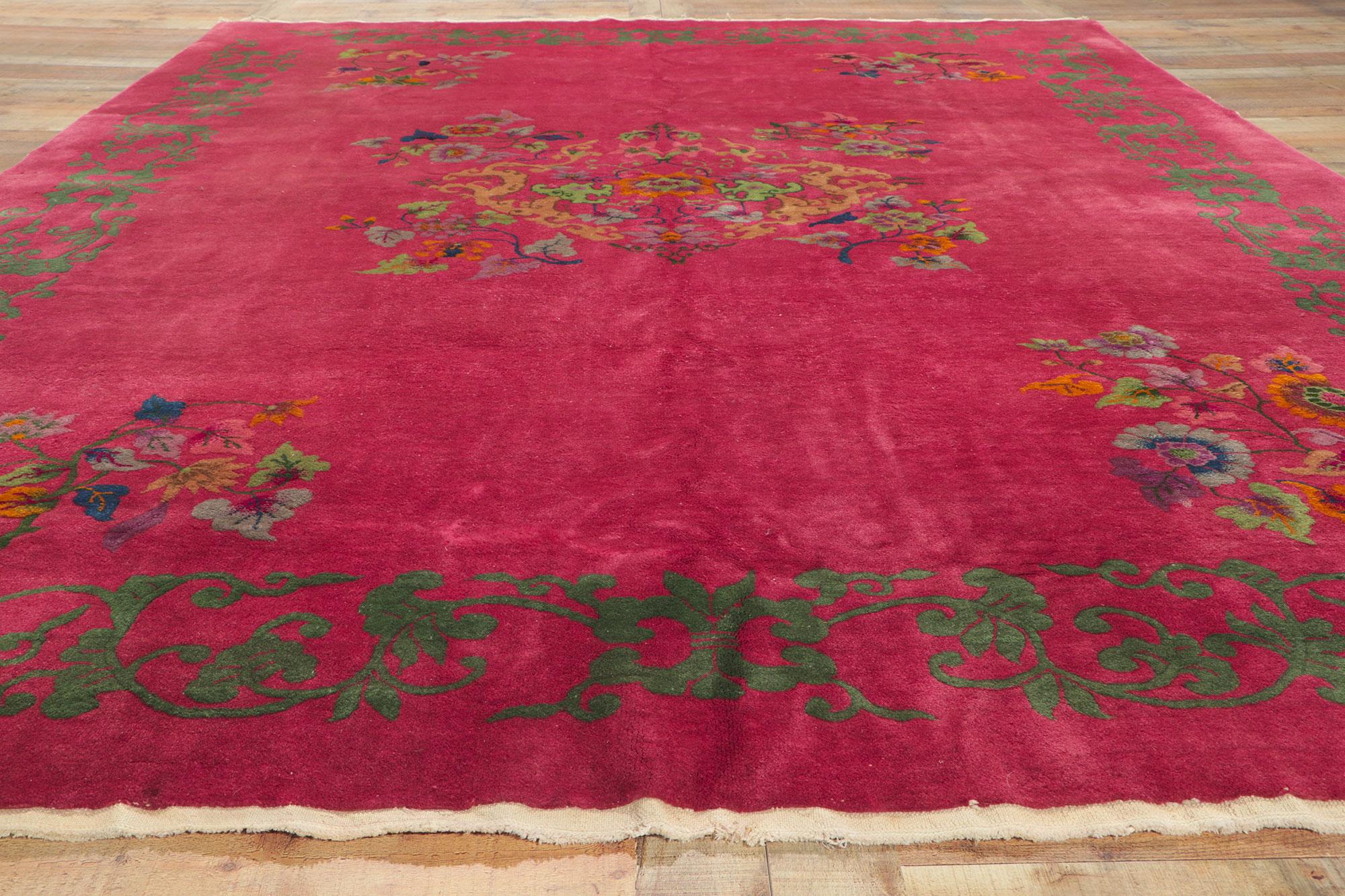 Antique Chinese Art Deco Rug, Sensual Decadence Meets Maximalist Style For Sale 2