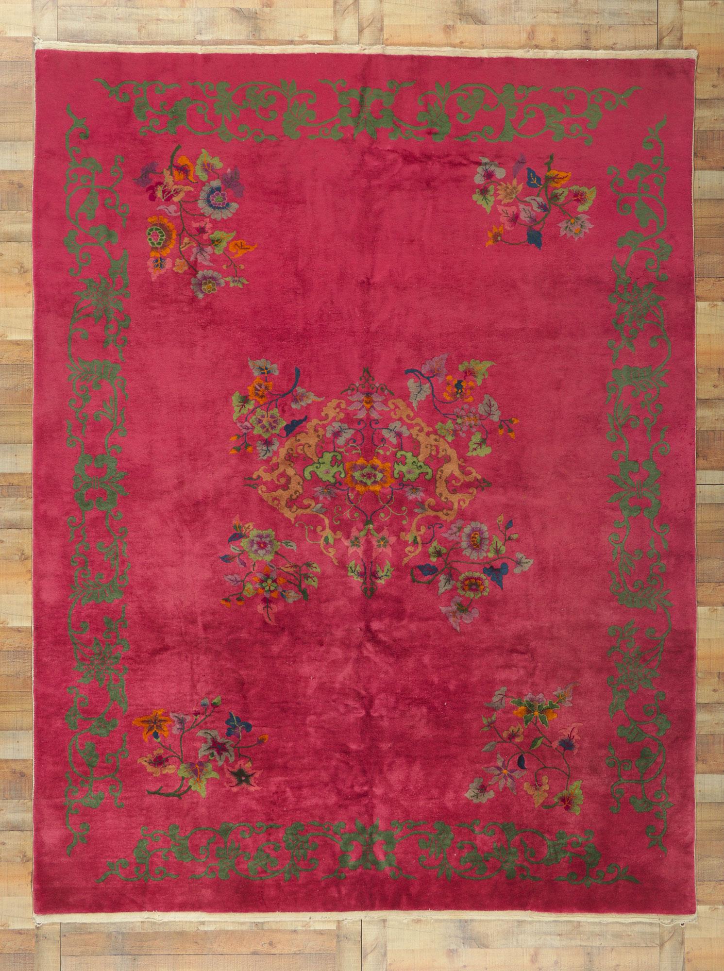 Antique Chinese Art Deco Rug, Sensual Decadence Meets Maximalist Style For Sale 3