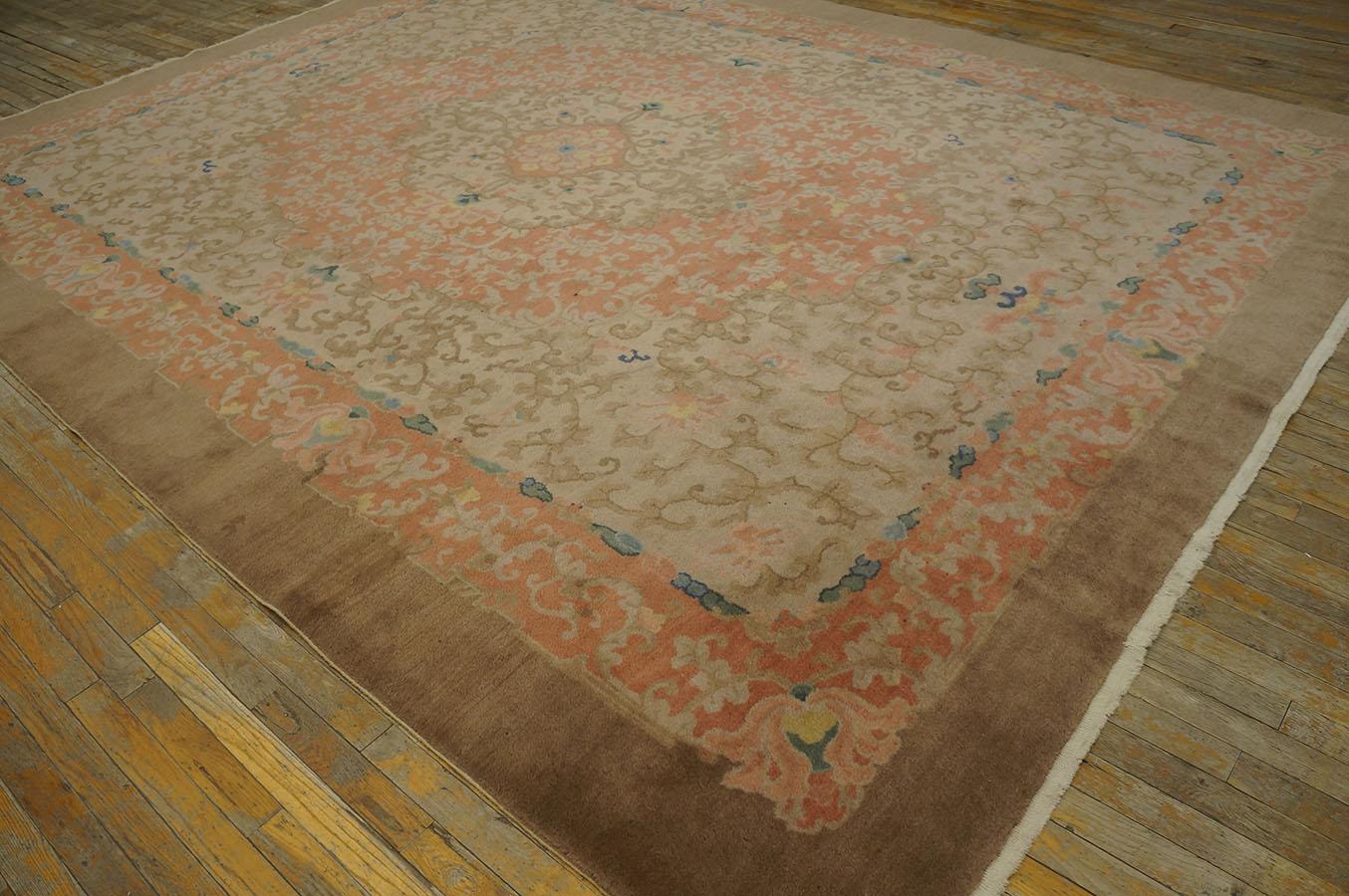 Hand-Knotted Antique Chinese Art Deco Rug, Size: 9' 0''x11' 9''  For Sale
