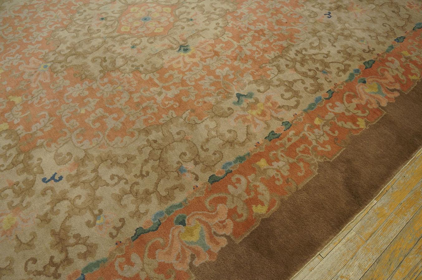 Noué à la main Tapis Art déco chinois ancien, taille : 9' 0''x11' 9'' en vente