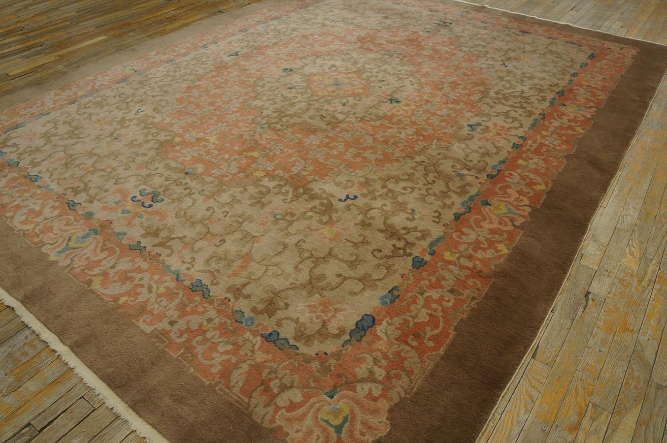 Wool Antique Chinese Art Deco Rug, Size: 9' 0''x11' 9''  For Sale