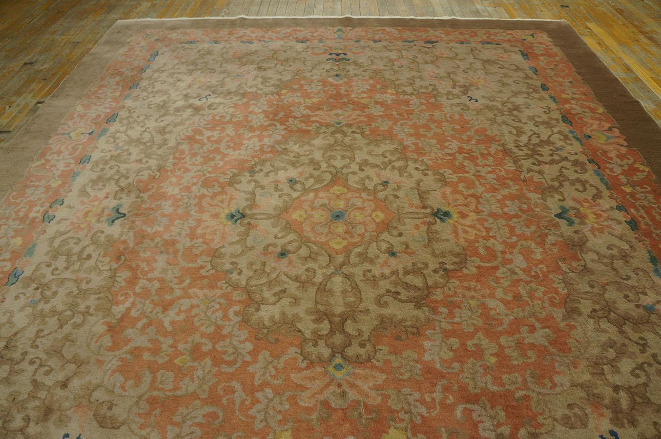 Laine Tapis Art déco chinois ancien, taille : 9' 0''x11' 9'' en vente