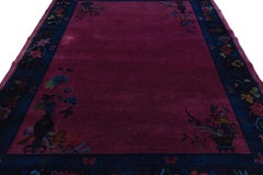 Antique Chinese Art Deco Rug  Vibrant Plum & Navy Wool 9X12