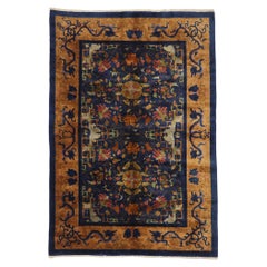 Maximalist Used Chinese Art Deco Rug with Dragon Border