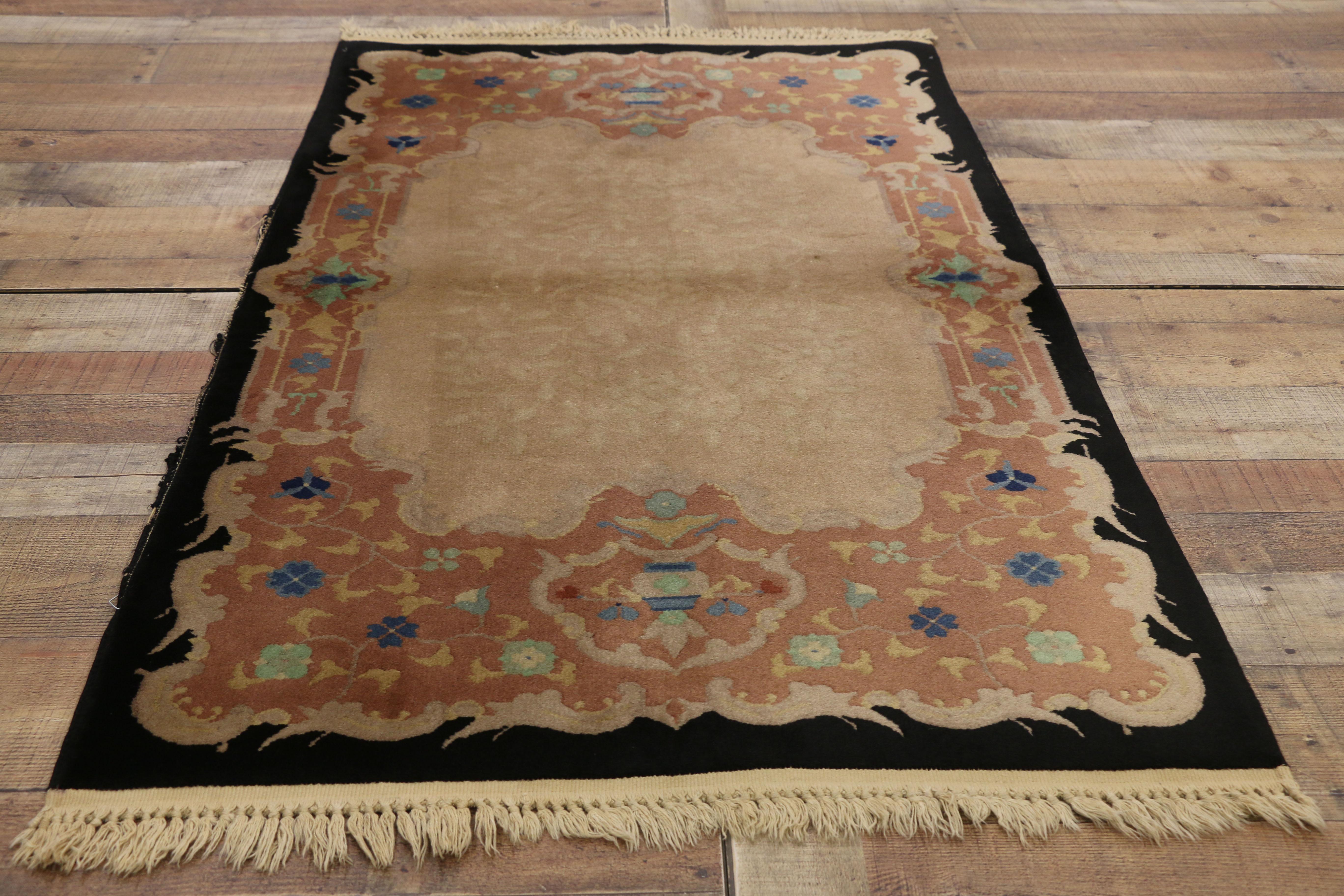 20th Century Antique Chinese Art Deco Rug with European Influenced Chinoiserie Style For Sale