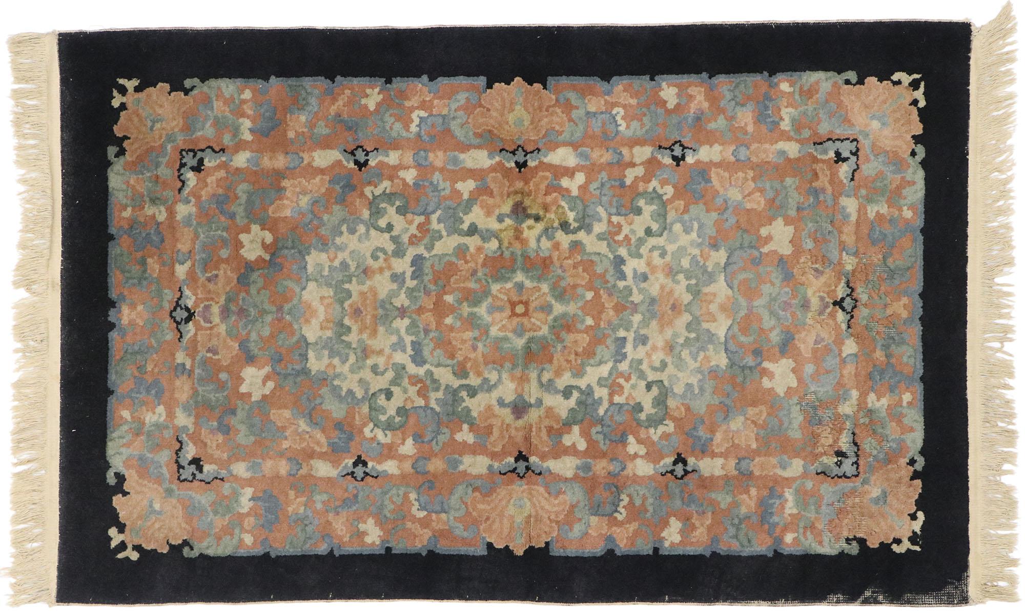 Antique Chinese Art Deco Rug with European Influenced Chinoiserie Style For Sale 1