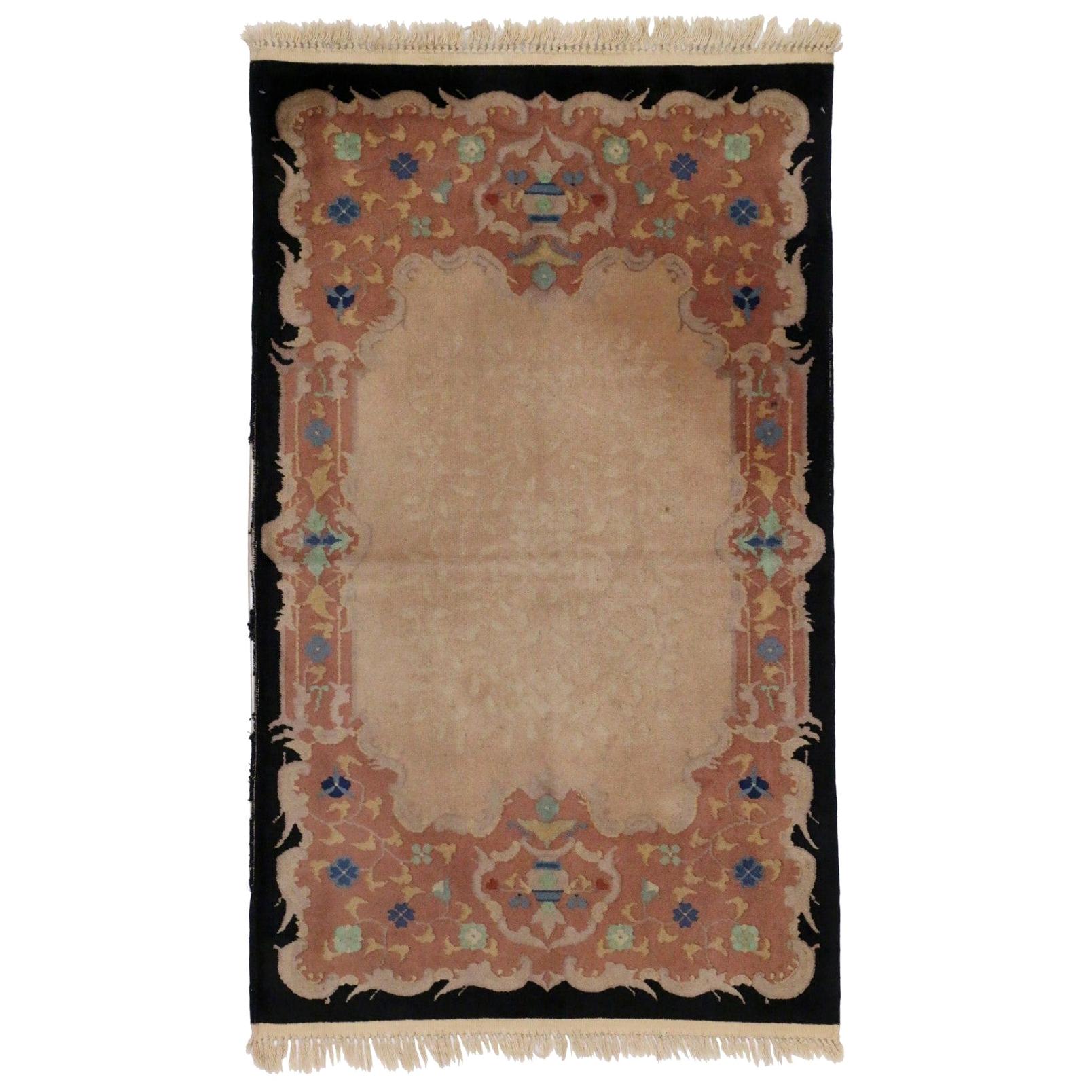 Antique Chinese Art Deco Rug with European Influenced Chinoiserie Style For Sale